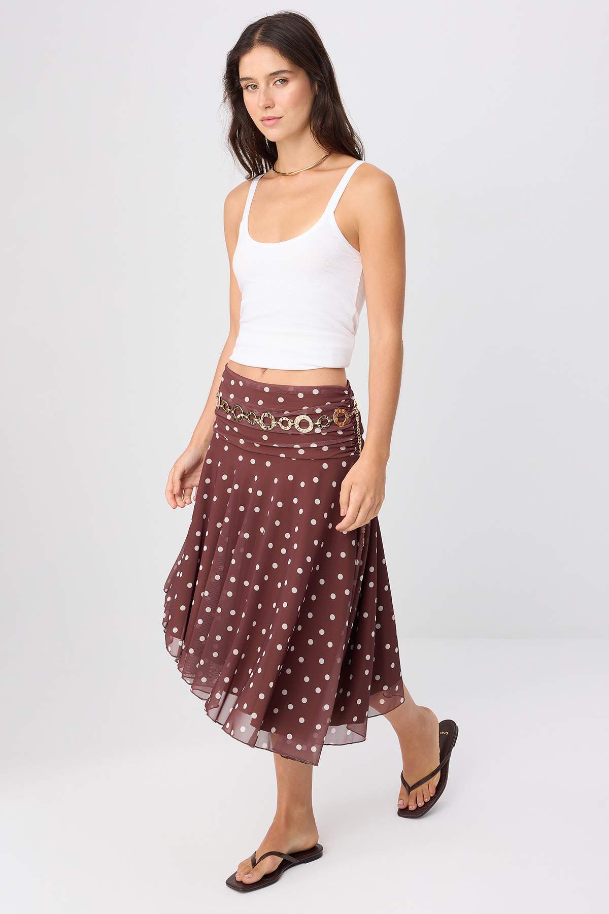 Skater Gathered Asymmetric Normal Waist Midi Tulle Skirt
