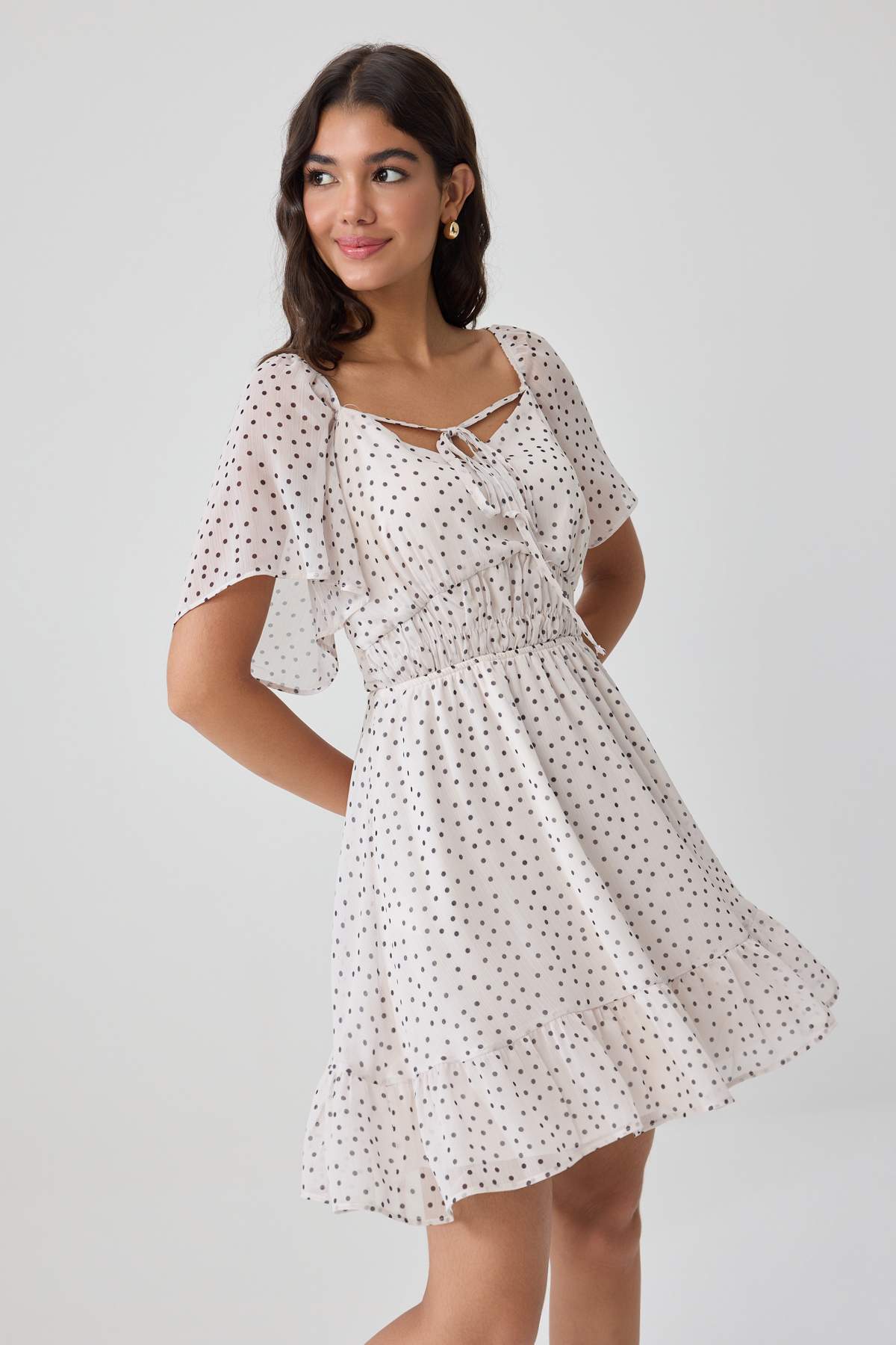 Heart Neck Angel Sleeve A-Line Mini Dress
