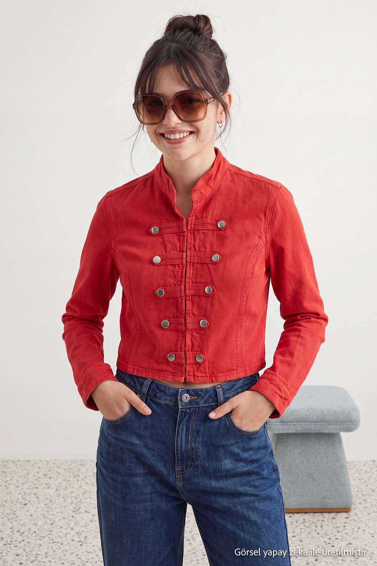 Button Front Fitted Long Sleeve Denim Jacket