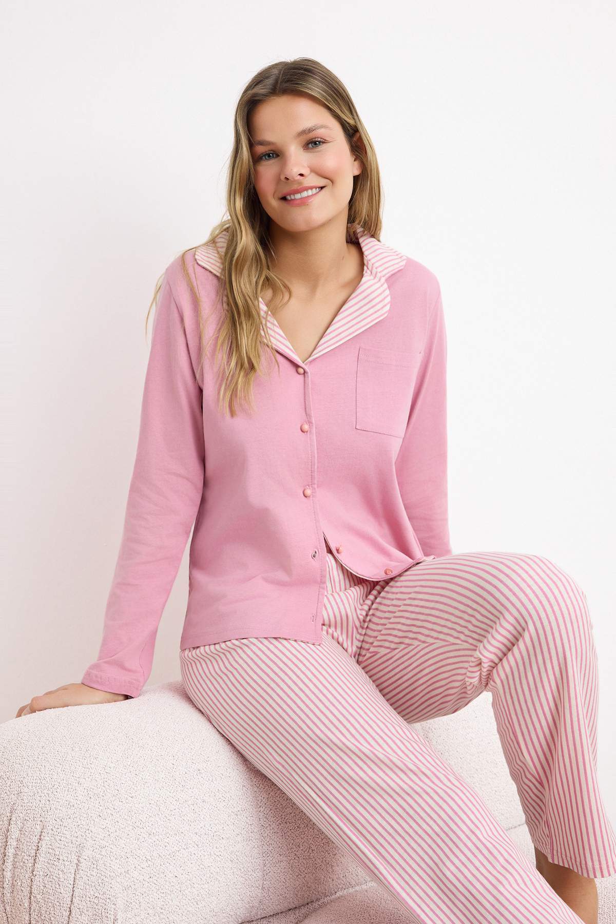 Collared Button Front Long Sleeve Pyjama Set
