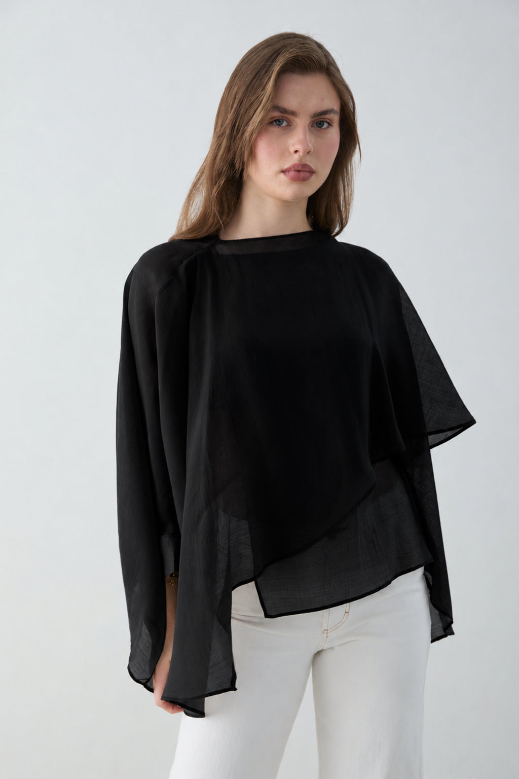Oversized Batwing Sleeve Bicycle Neck Blouse