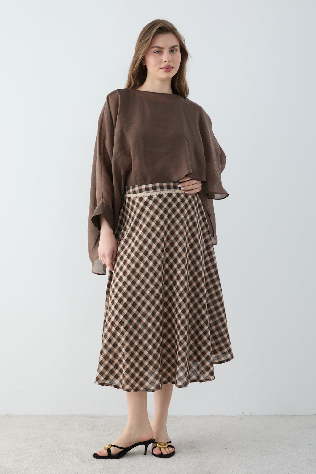 High Waist Tiered Midi Skirt