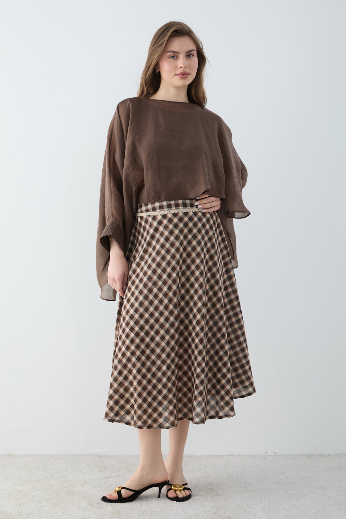 High Waist Tiered Midi Skirt