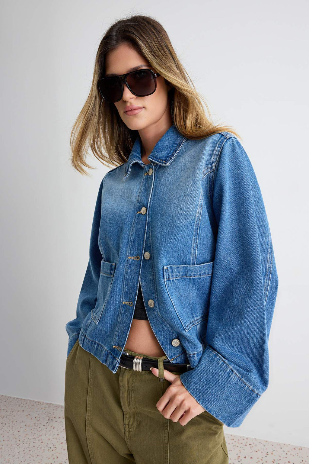 Shirt Collar Wide Sleeve Regular Denim Jacket