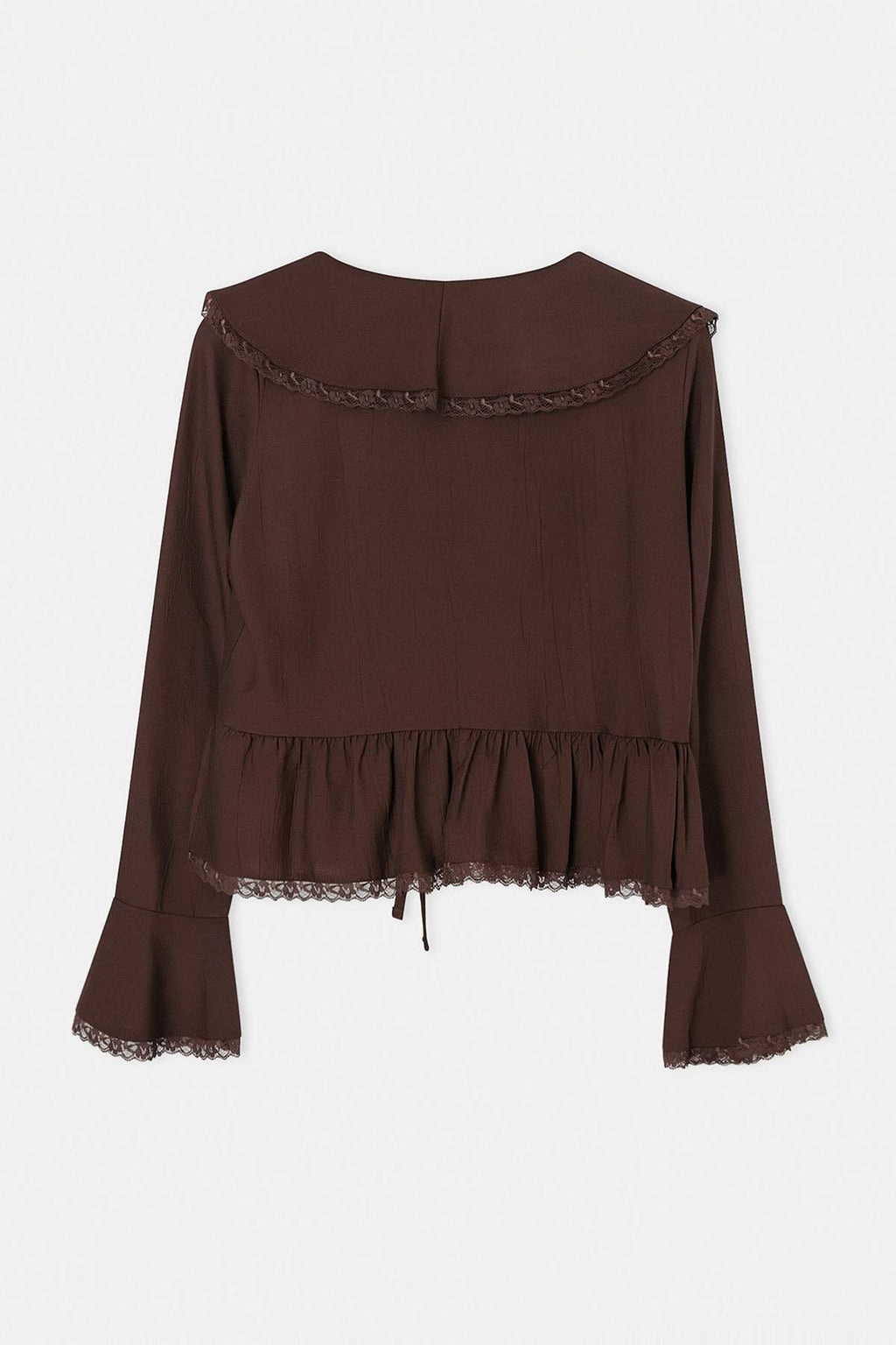 V Neck Long Sleeve Tie Front Lace Detail Blouse