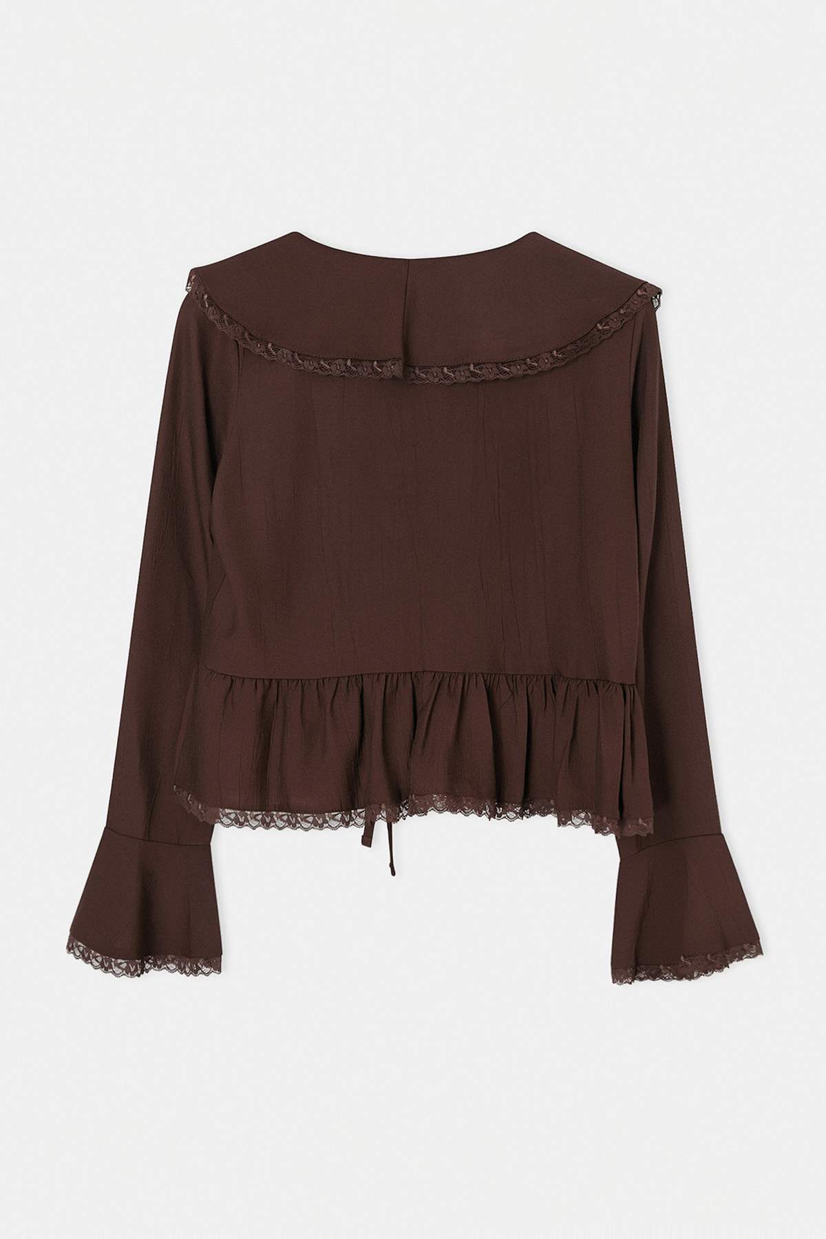 V Neck Long Sleeve Tie Front Lace Detail Blouse