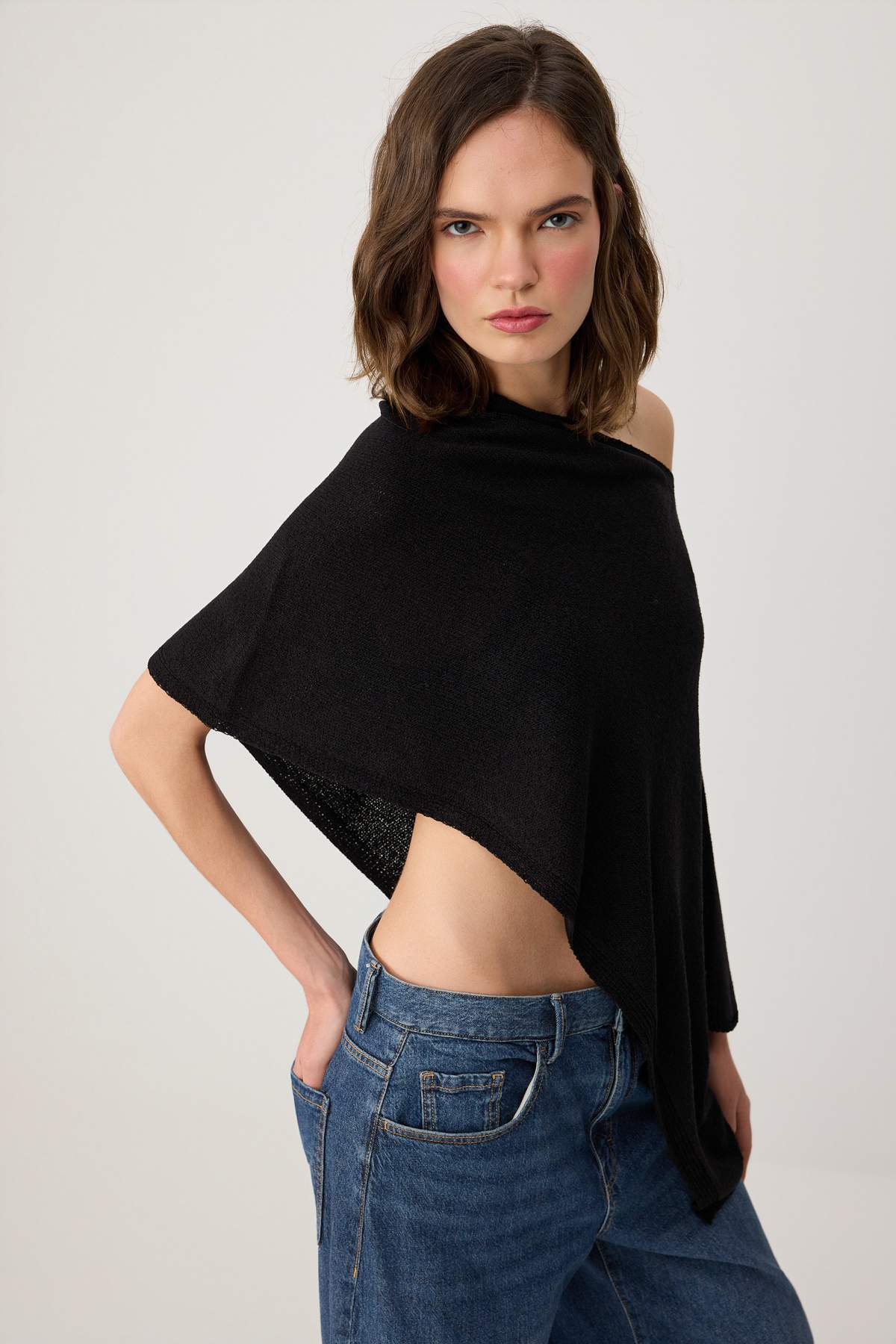 Boat Neck Batwing Sleeve Oversize Knit Poncho
