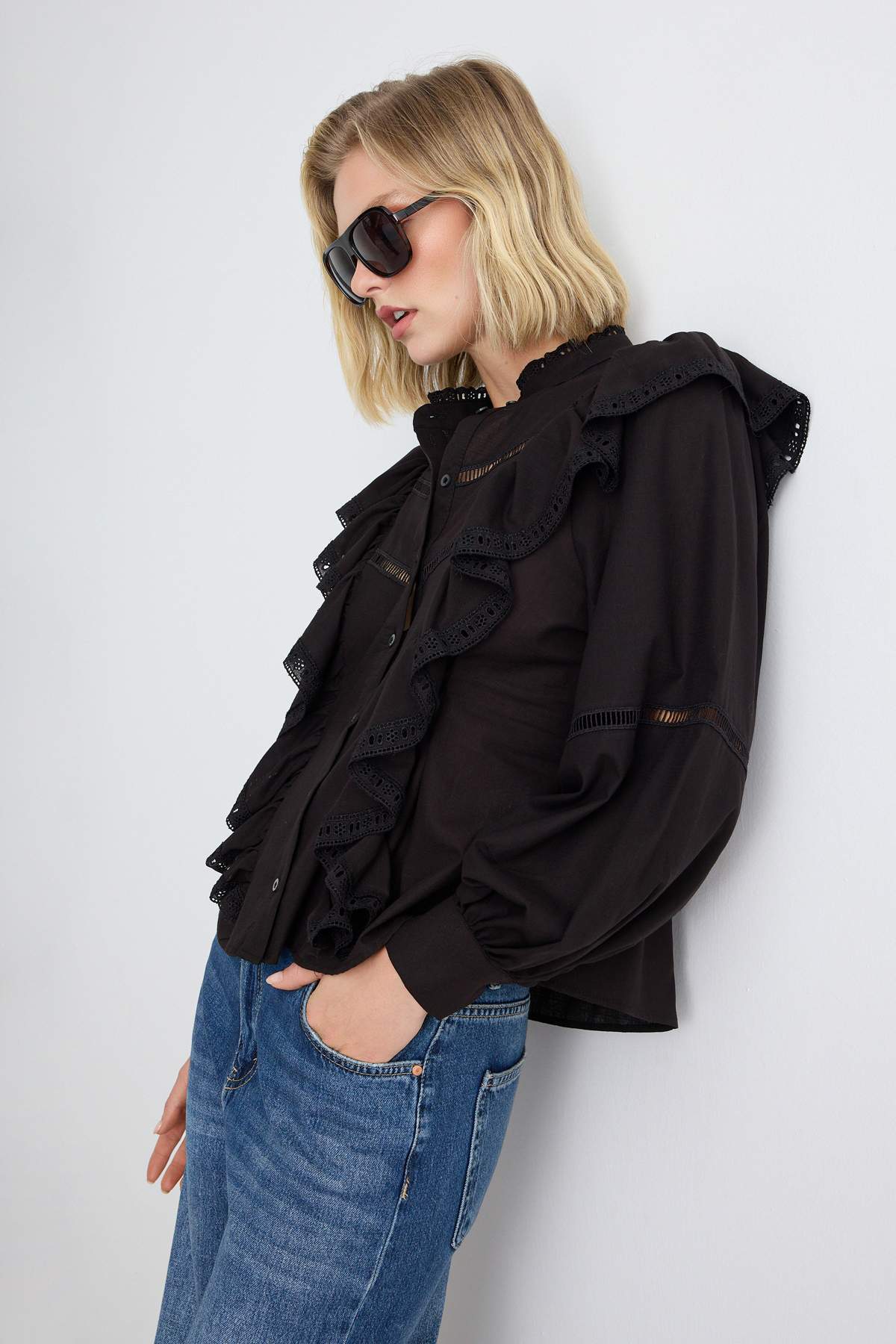 Ruffle Detail Boho Long Sleeve Shirt