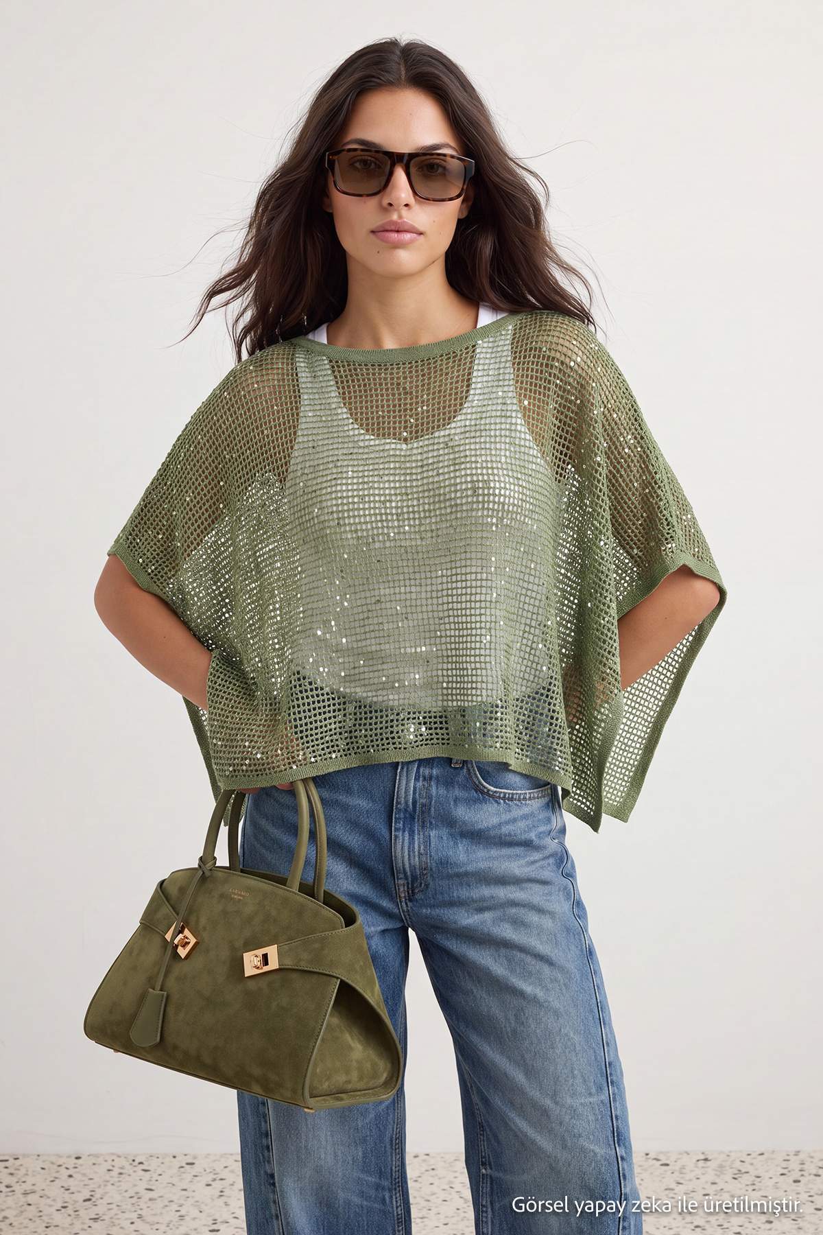 Sequin Embellished Boat Neck Batwing Sleeve Knit Jumper