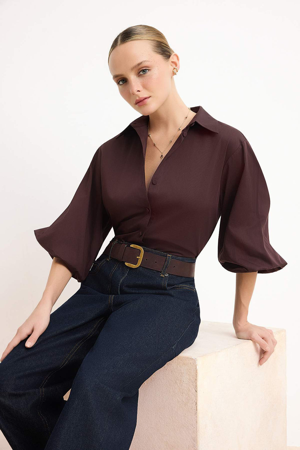 Collared Long Sleeve Relaxed Fit Shirt
