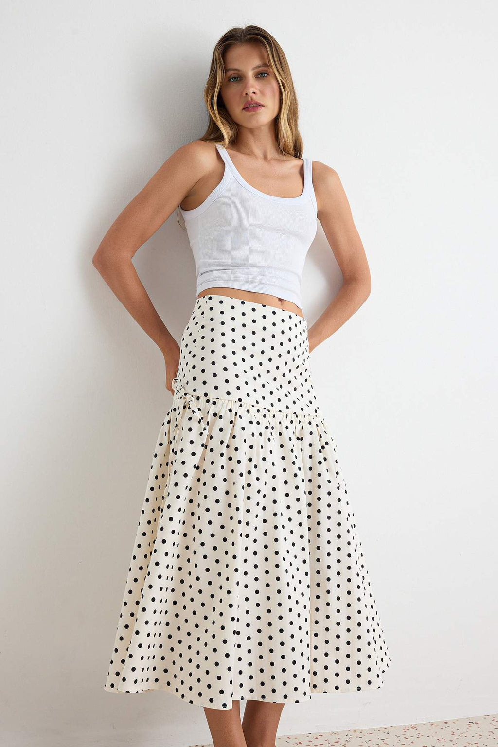 Side Tie Midi A-Line Skirt