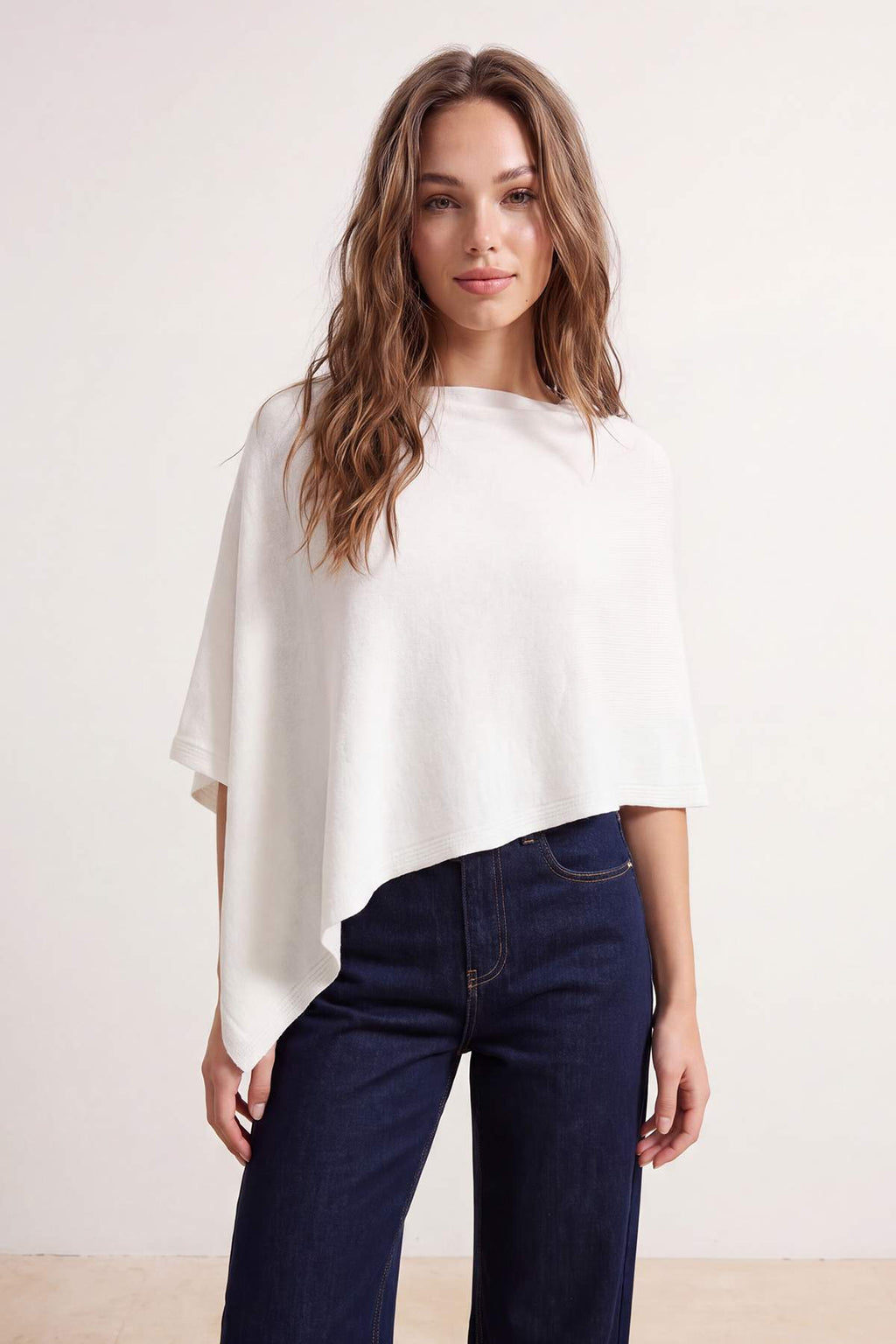 Boat Neck Batwing Sleeve Oversize Knit Poncho