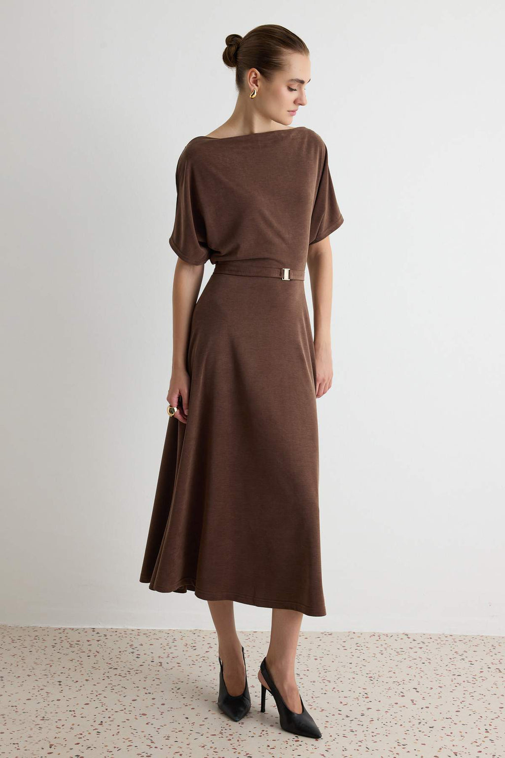 Boat Neck Batwing Sleeve Maxi Dress