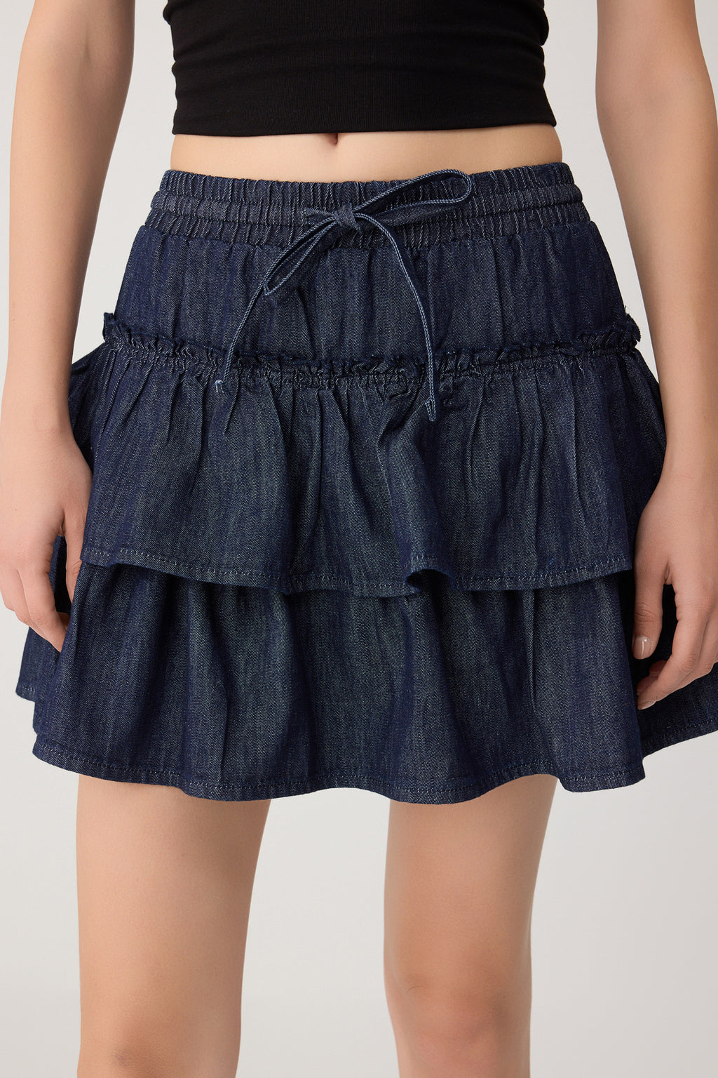 High Waist Elasticated Waist Denim Skort