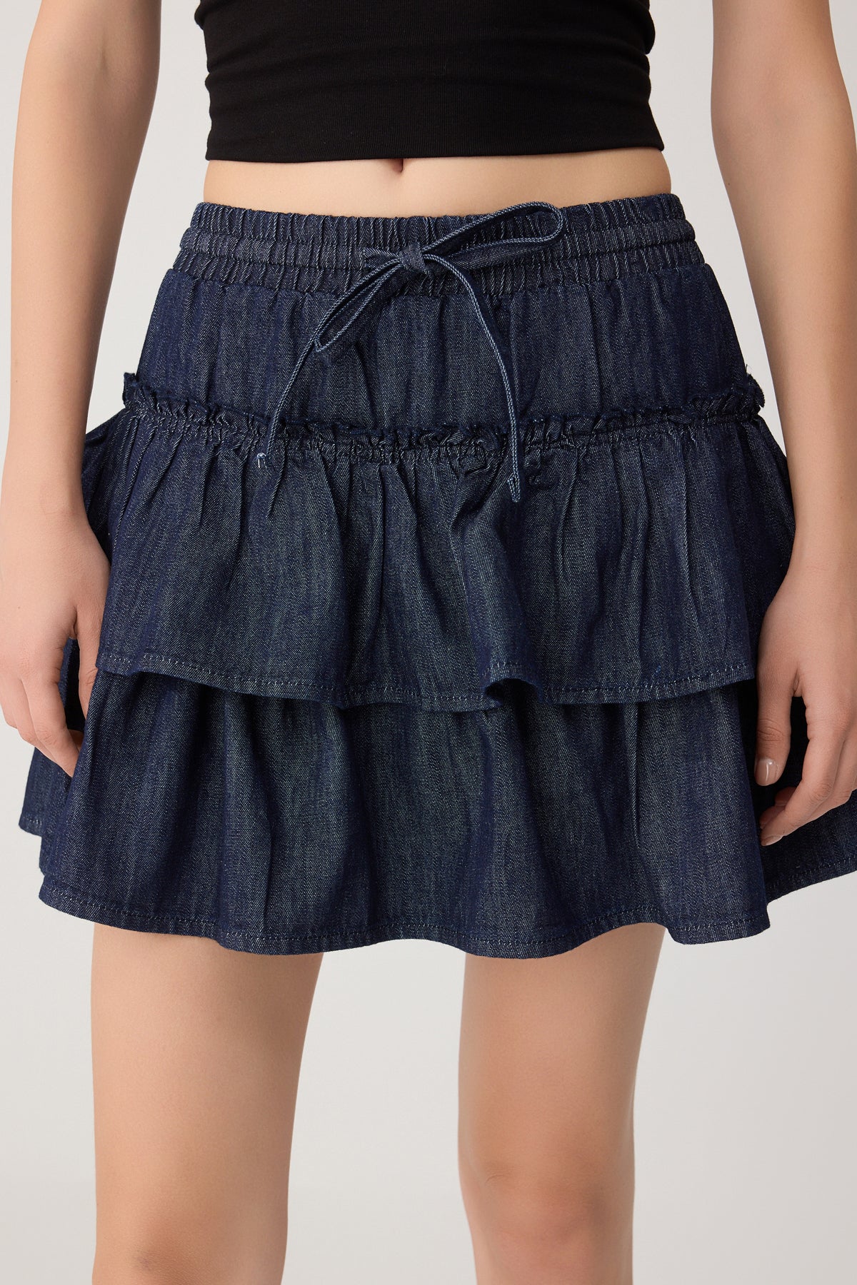 High Waist Elasticated Waist Denim Skort