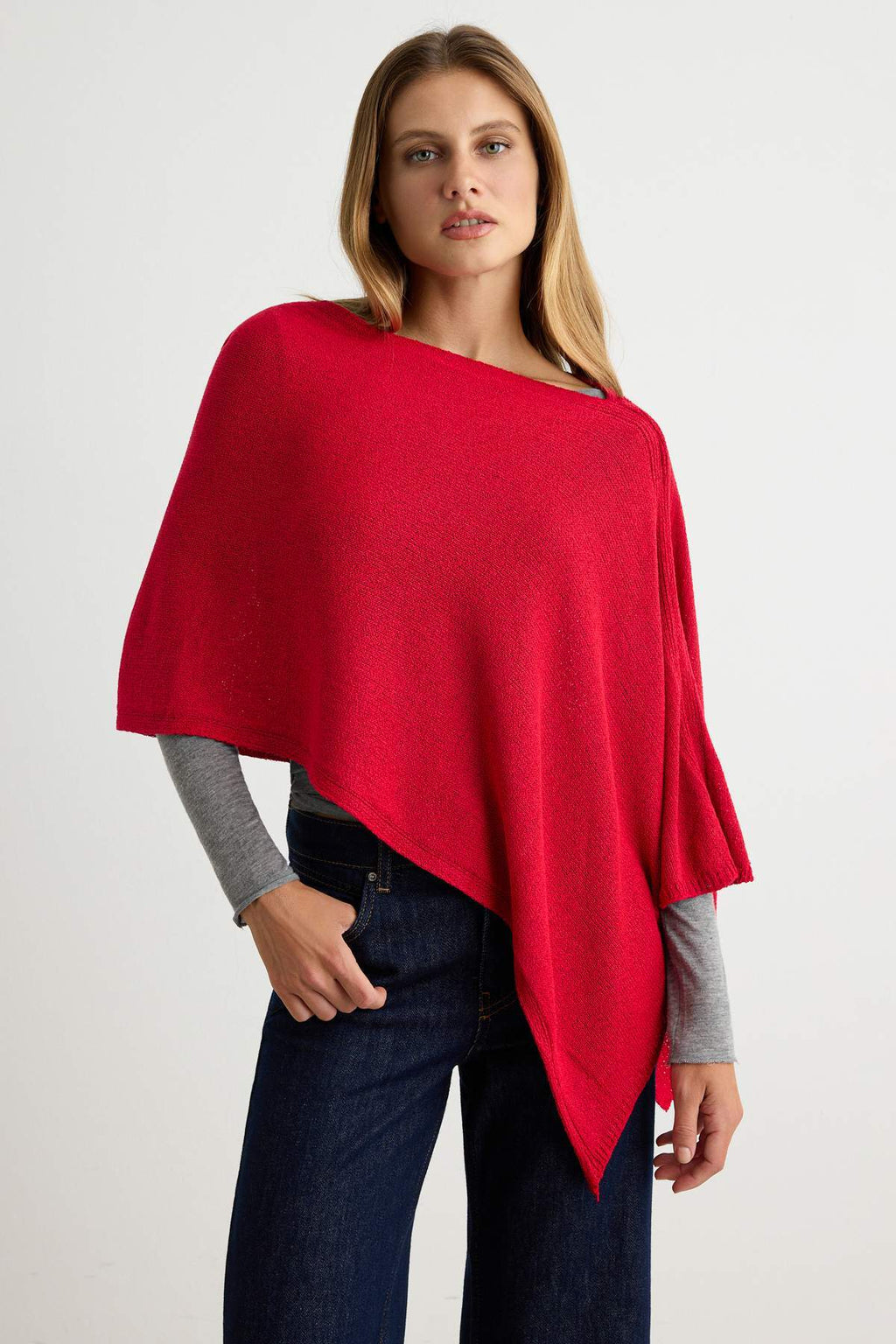 Boat Neck Batwing Sleeve Oversize Knit Poncho