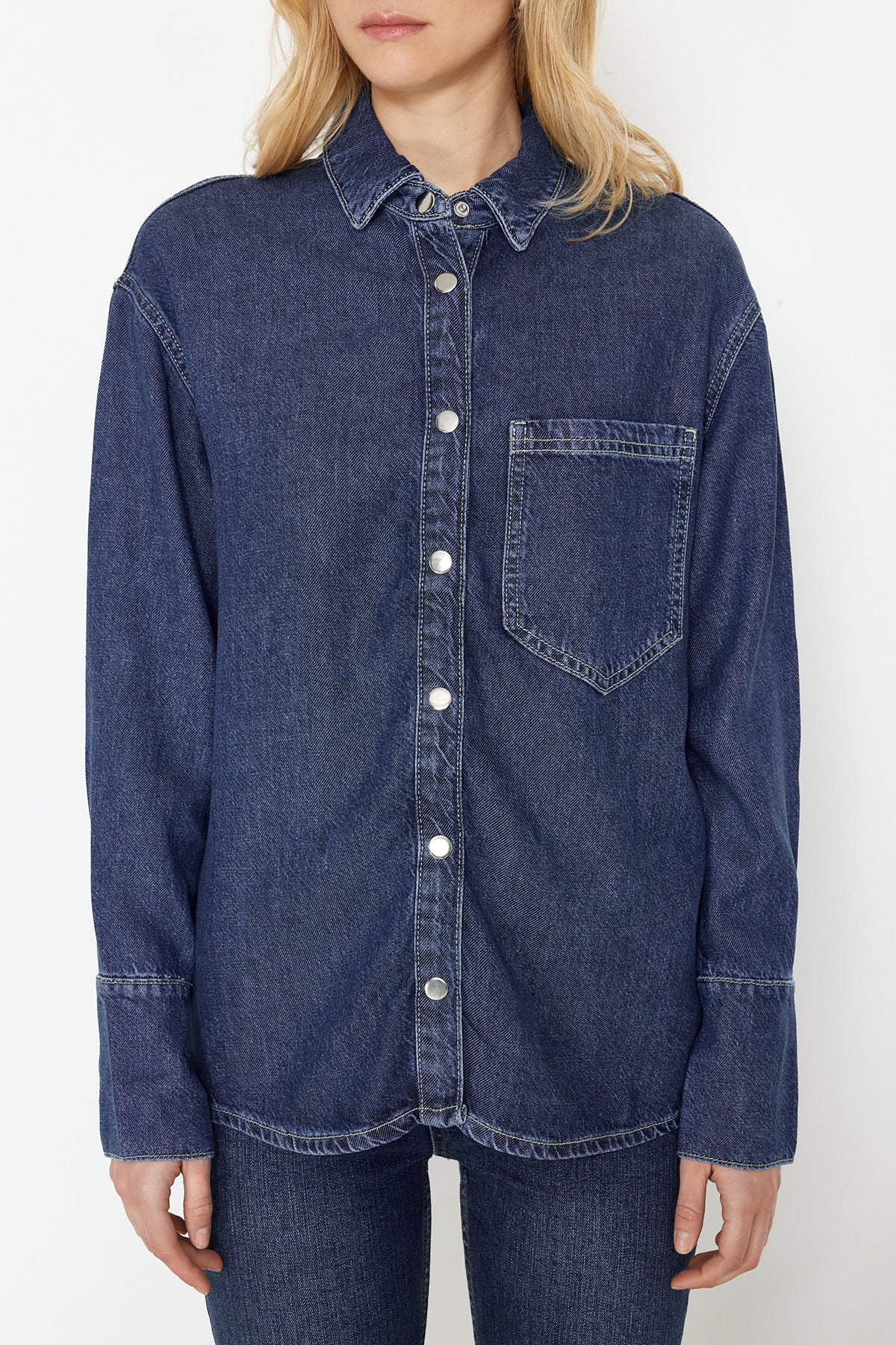 Oversize Long Sleeve Collared Denim Shirt