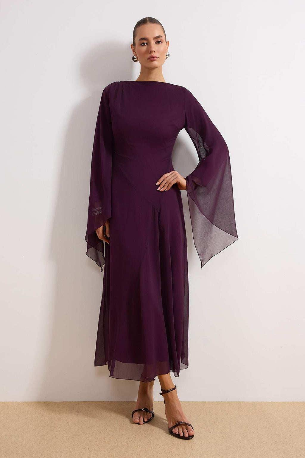 Princess Sleeve Boat Neck Maxi Dress