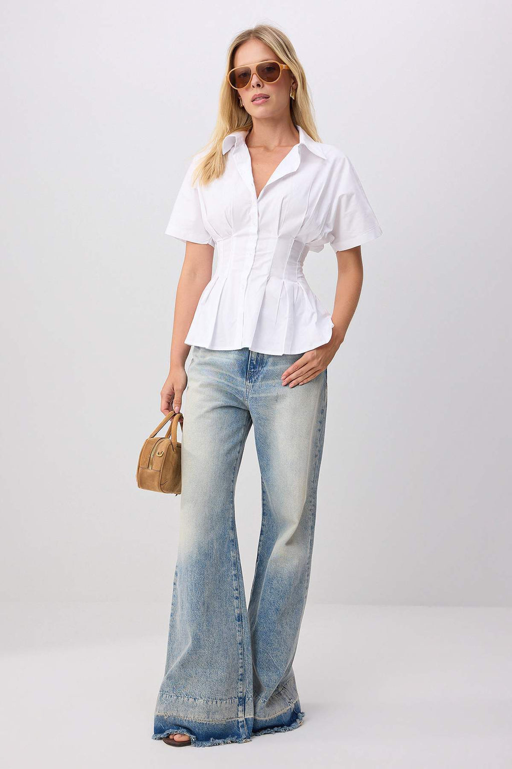 Pleated Detail Fitted Short Sleeve Shirt