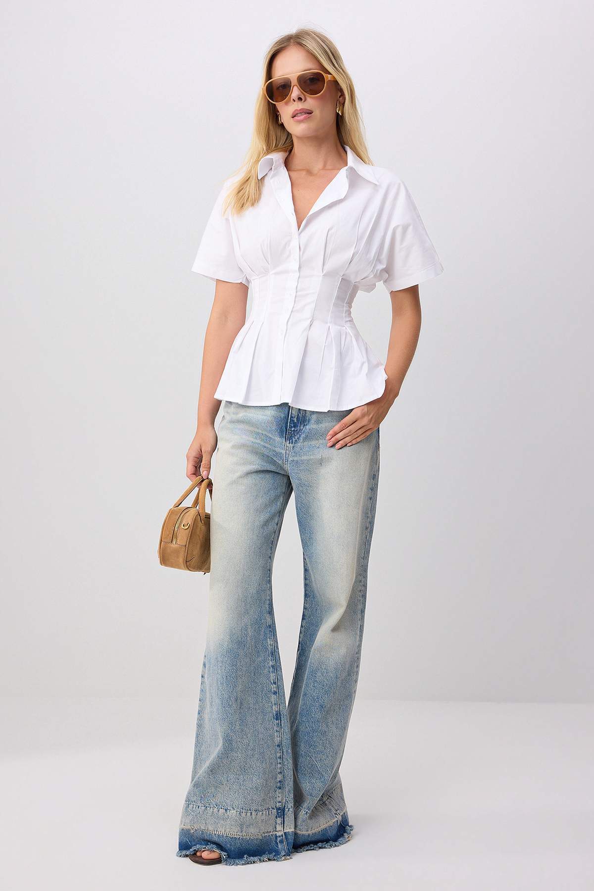 Pleated Detail Fitted Short Sleeve Shirt