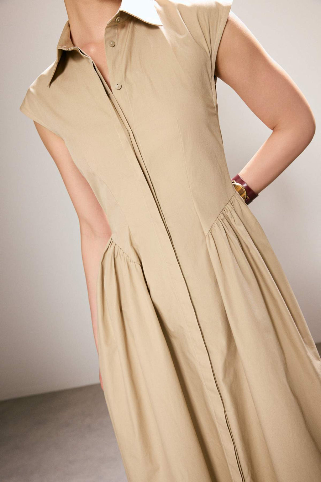 Sleeveless Shirt Collar Midi Dress