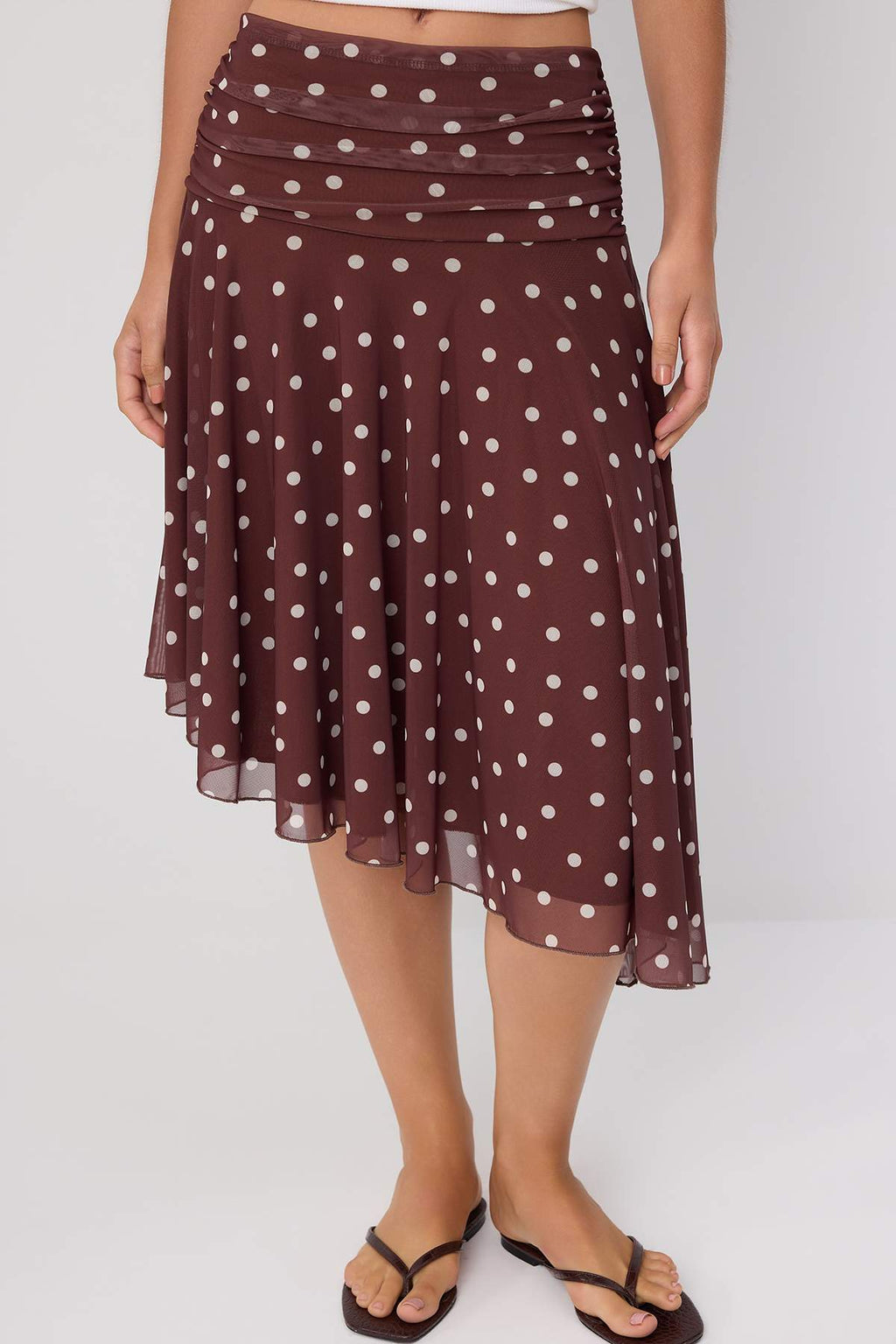 Skater Gathered Asymmetric Normal Waist Midi Tulle Skirt