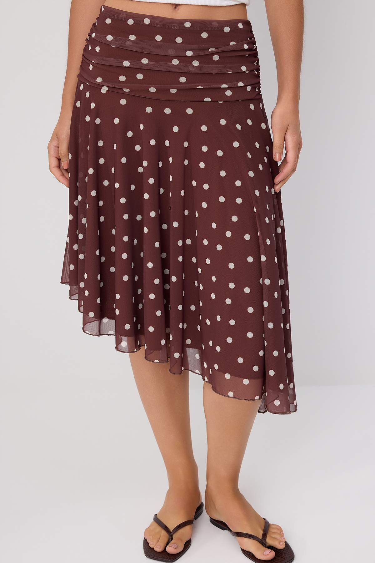 Skater Gathered Asymmetric Normal Waist Midi Tulle Skirt