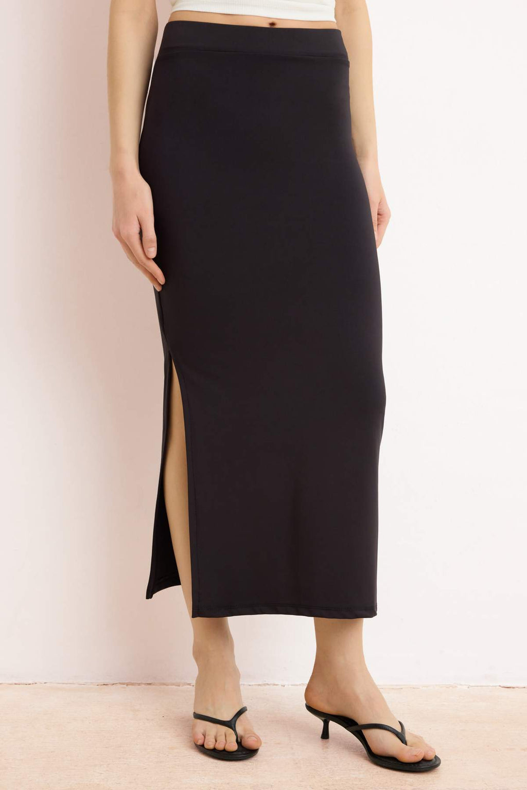 High Waist Slit Detail Bodycon Midi Skirt
