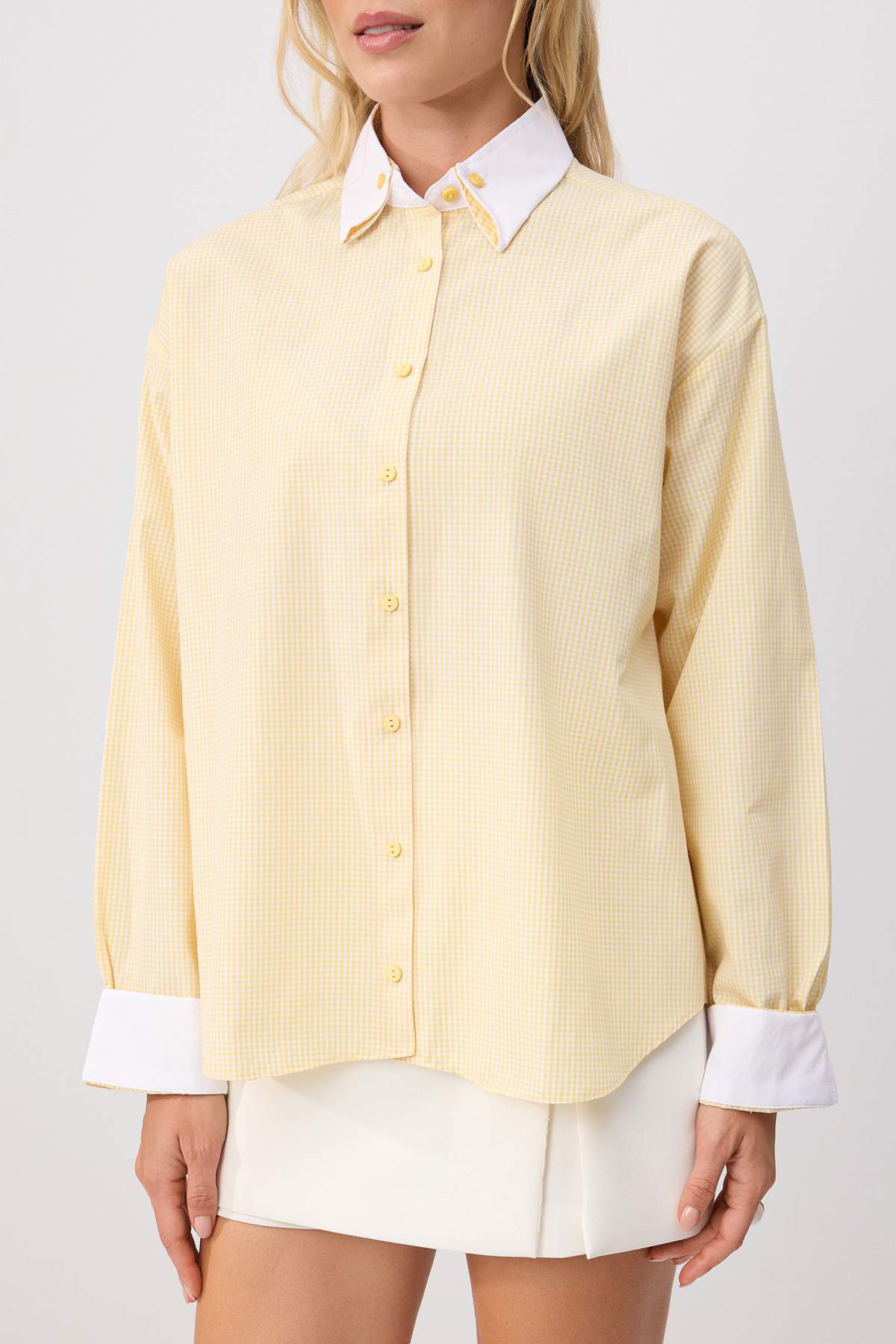 Contrast Collar Oversized Long Sleeve Shirt