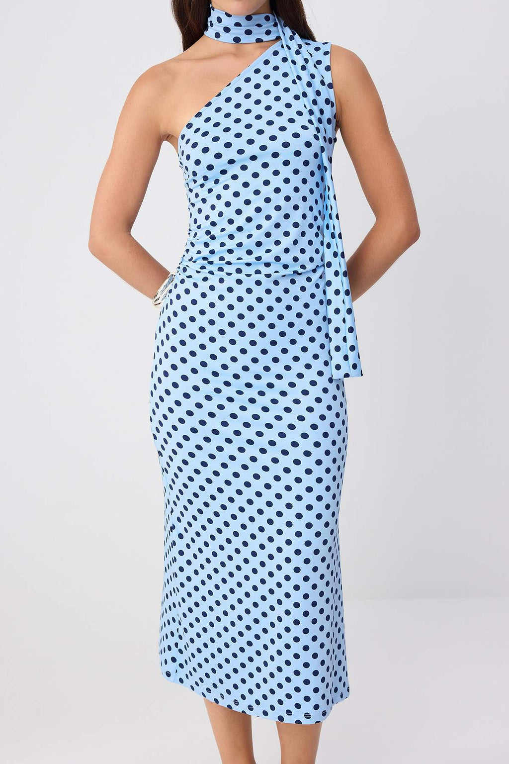 Shawl Neck Sleeveless Bodycon Midi Dress