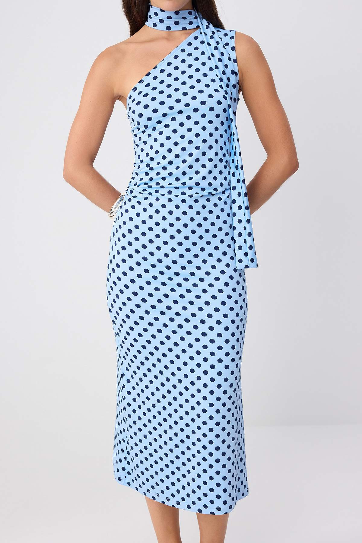 Shawl Neck Sleeveless Bodycon Midi Dress
