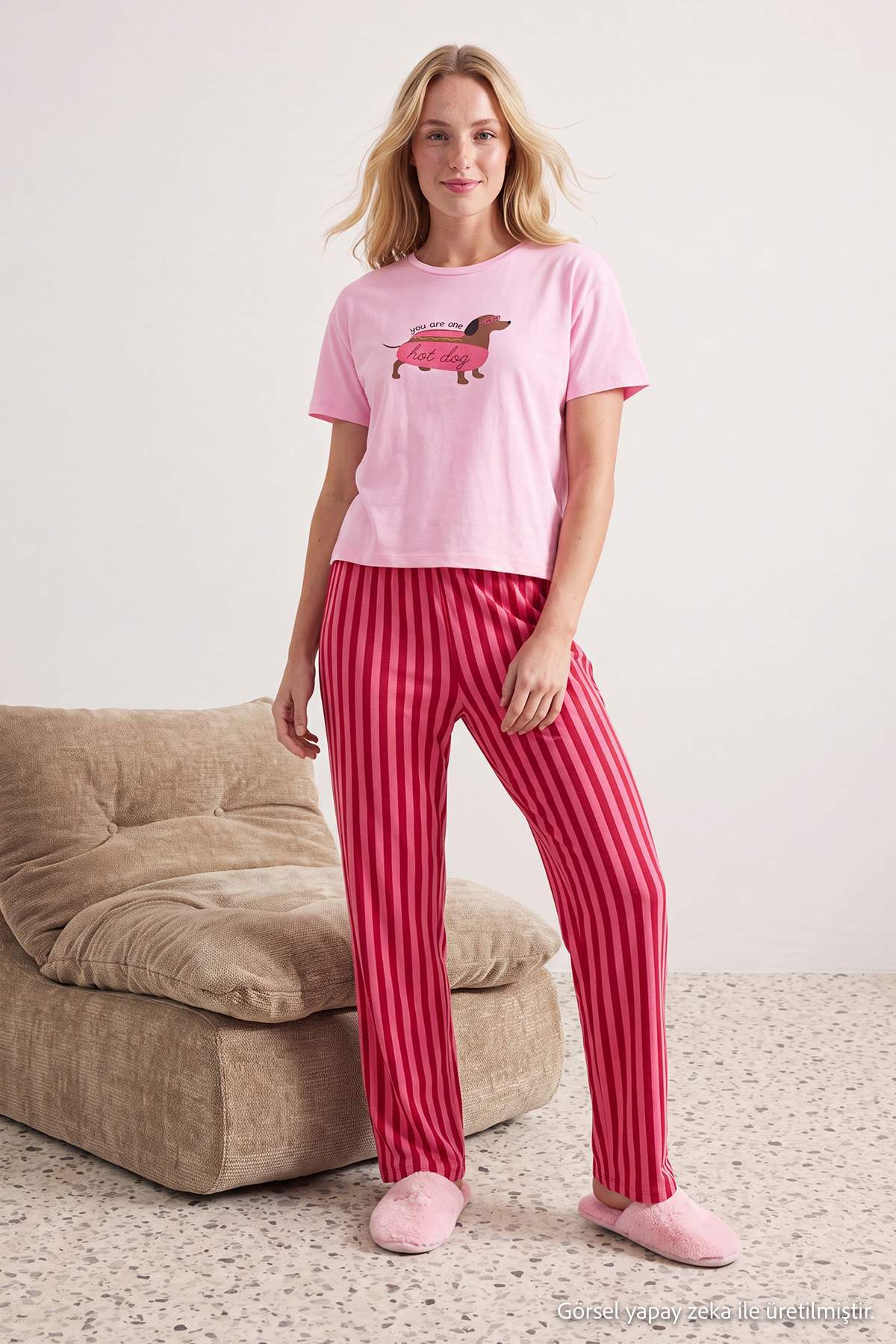 Round Neck Long Sleeve Dog Pyjama Set