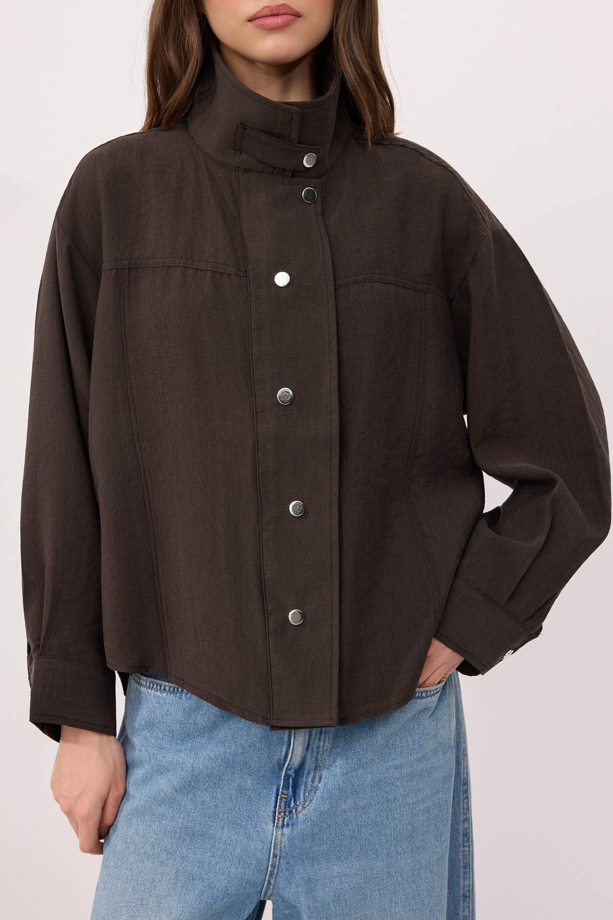 Lyocell Snap Button Oversized Shirt Jacket