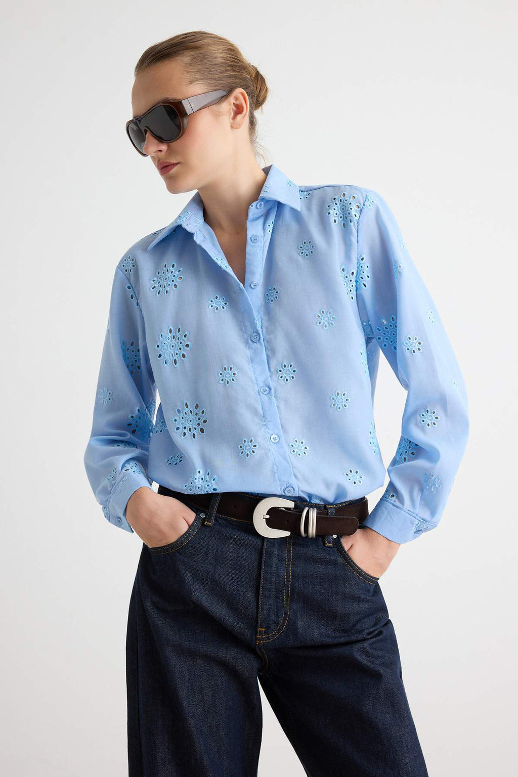Oversize Wide Fit Embroidered Long Sleeve Shirt