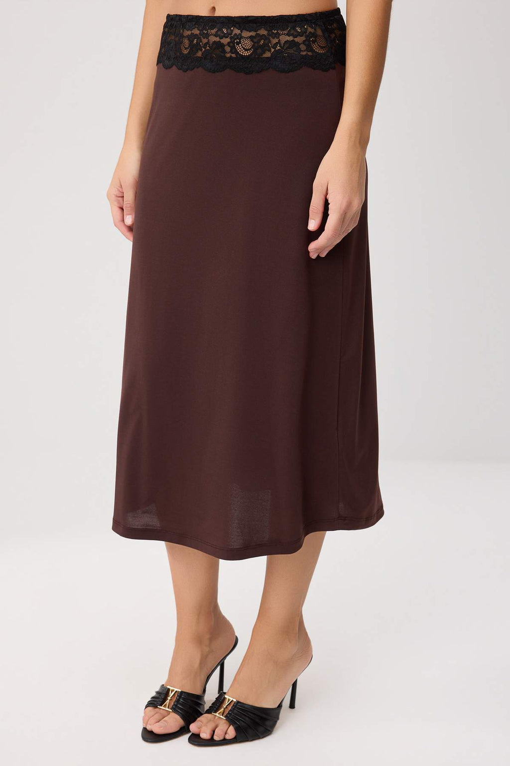 A-Line Lace Detail Midi Skirt