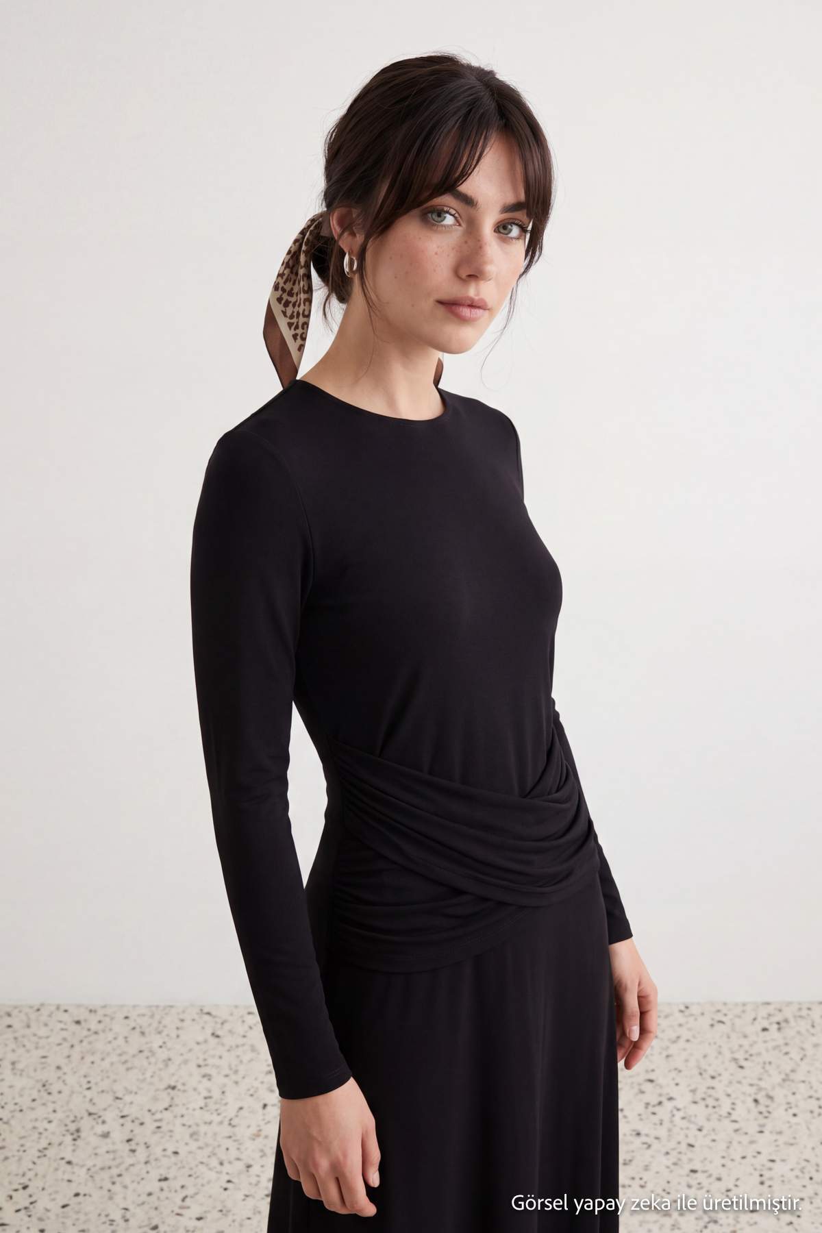 High Neck Long Sleeve A-Line Maxi Dress