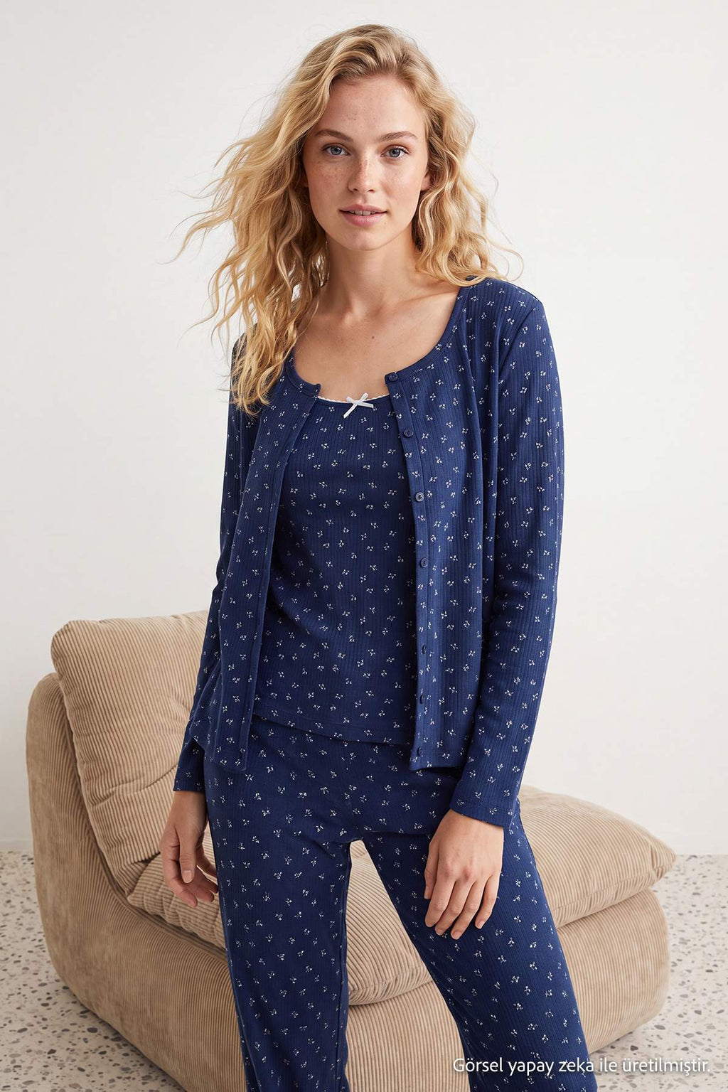Ribbed Knit 3 Piece Pyjama Set