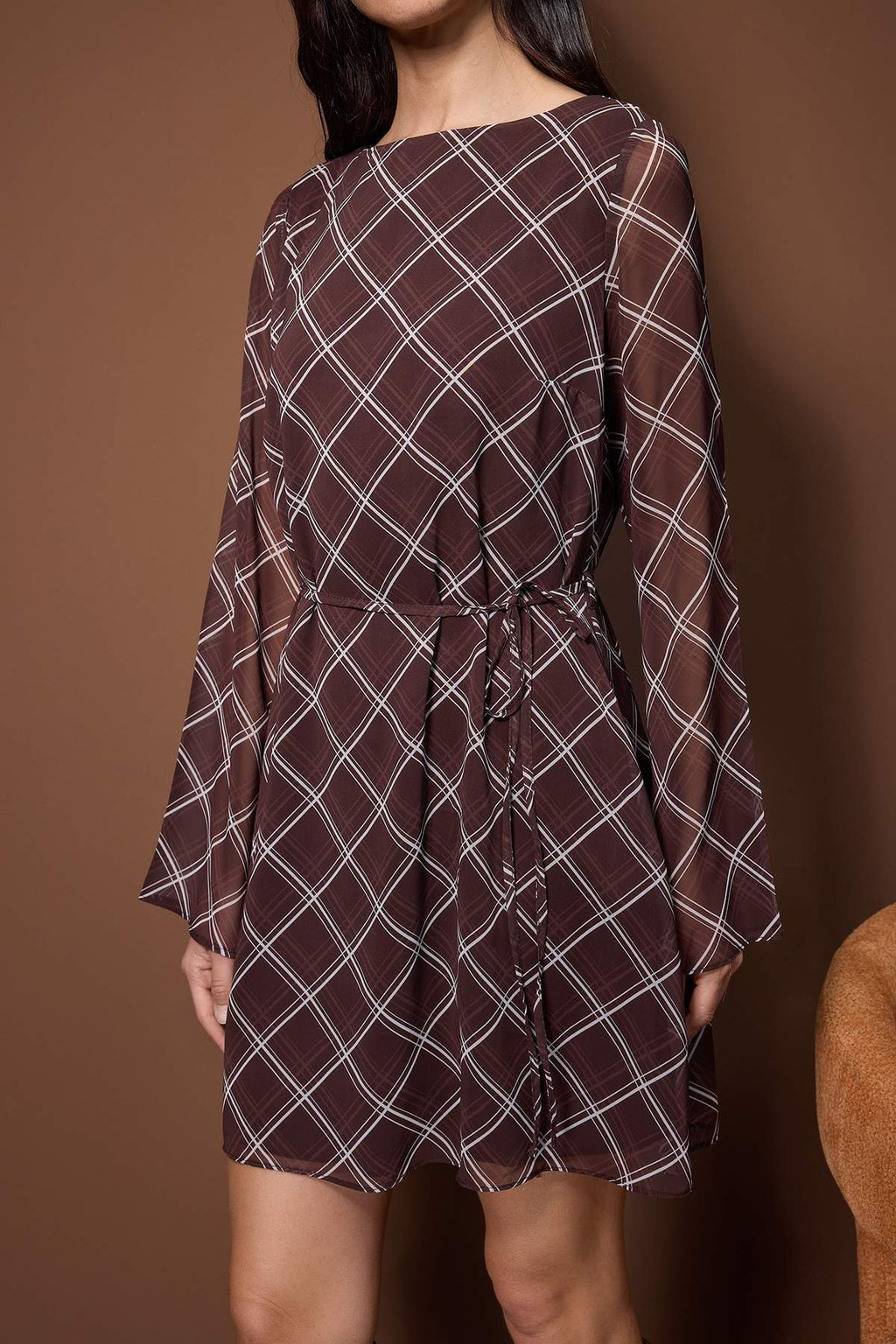 Round Neck Long Sleeve A-Line Mini Dress