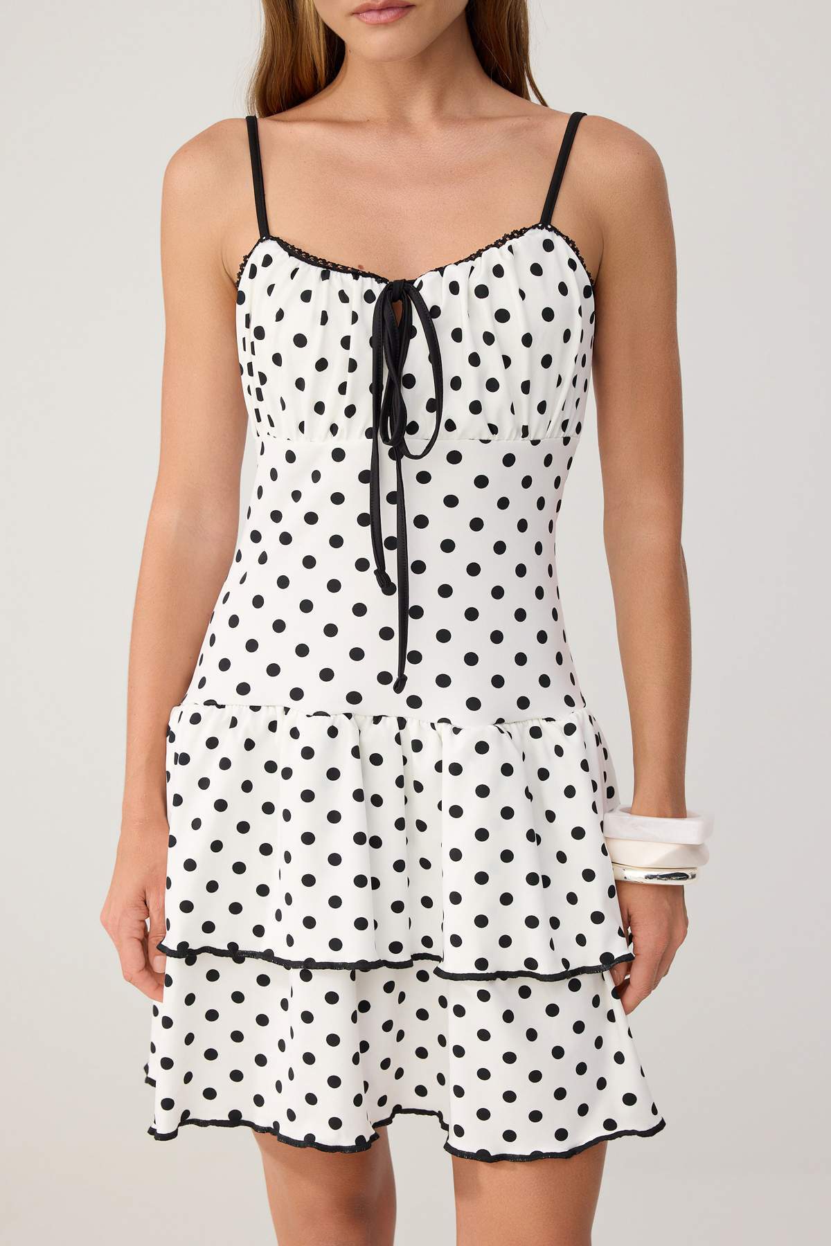 Tie Neck Ruffle Hem Thin Strap Mini Dress