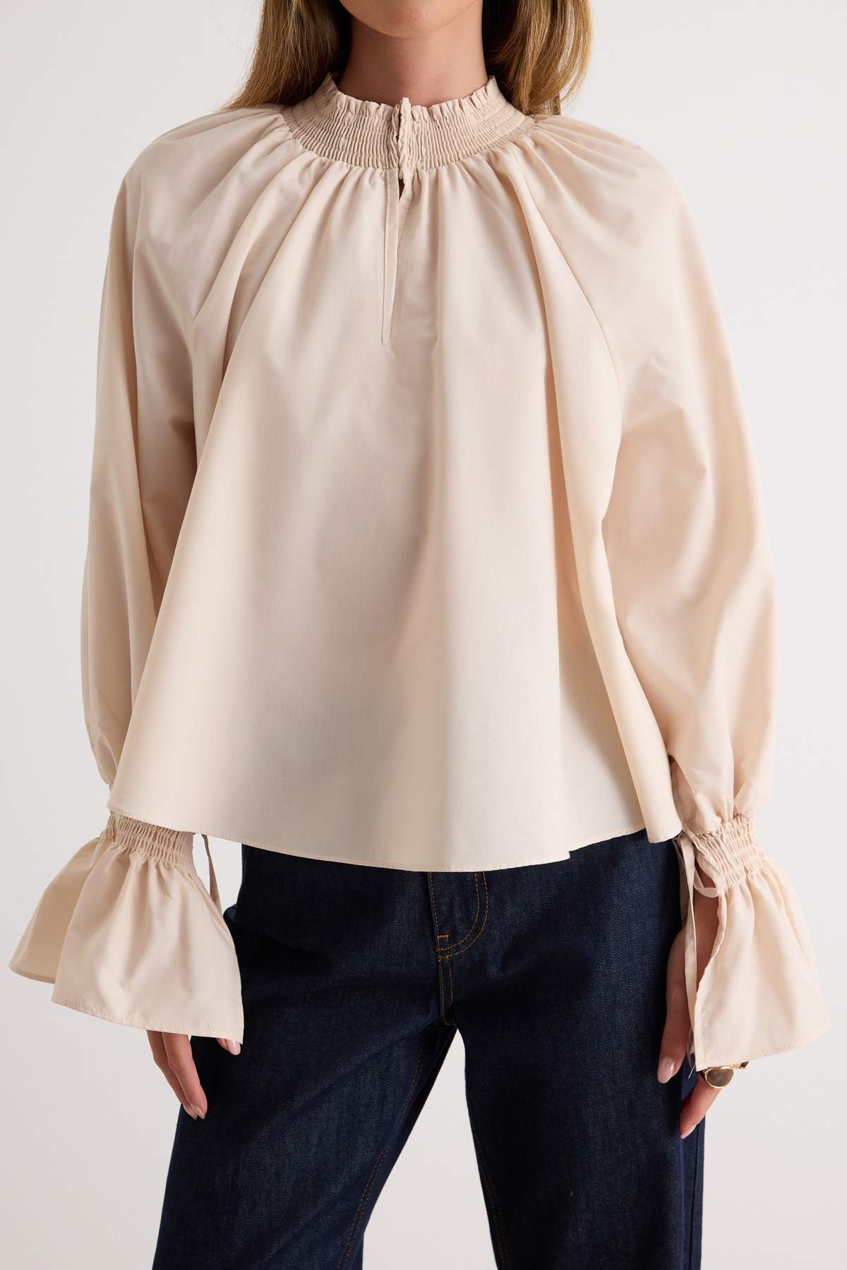 High Neck Long Sleeve Oversized Blouse