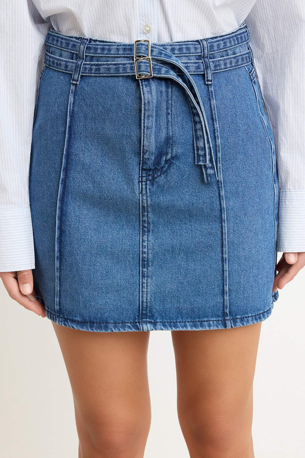 Belt Detail Mini Denim Skirt