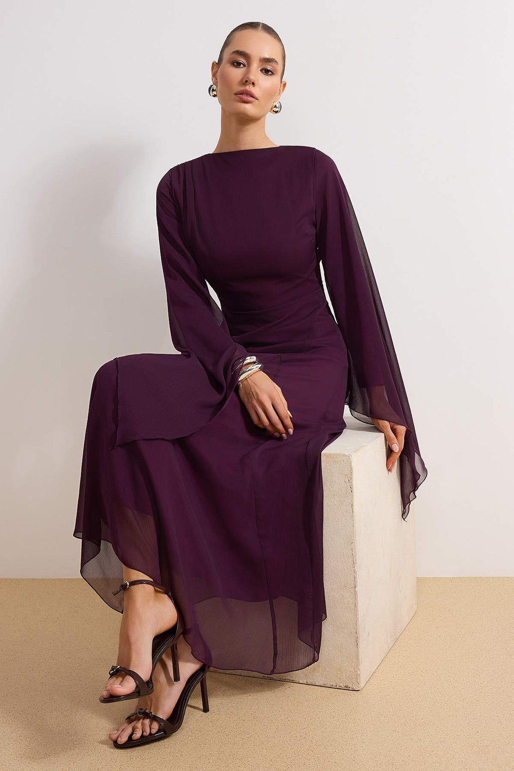 Princess Sleeve Boat Neck Maxi Dress