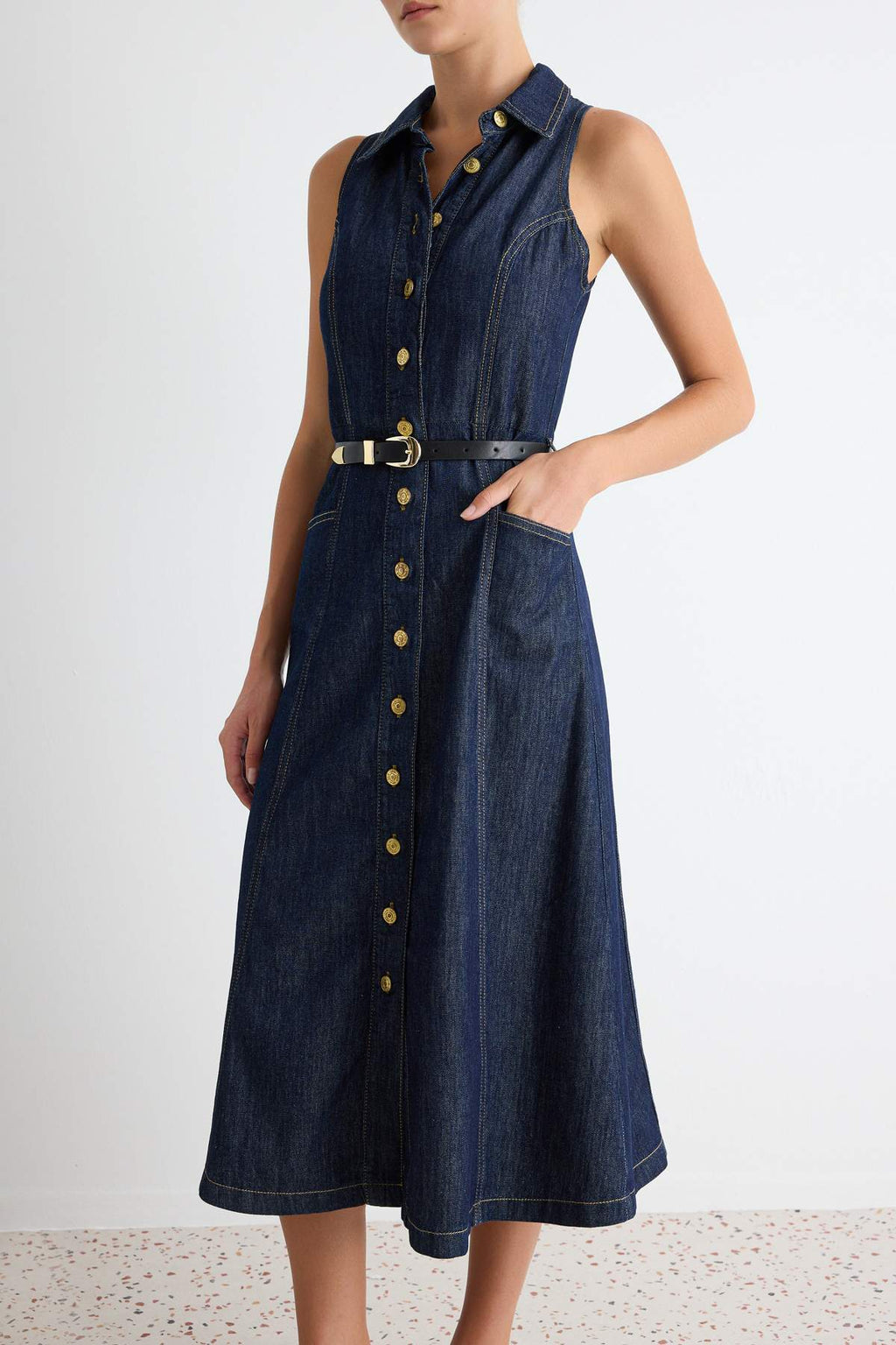 Halter Neck Sleeveless Midi Denim Dress