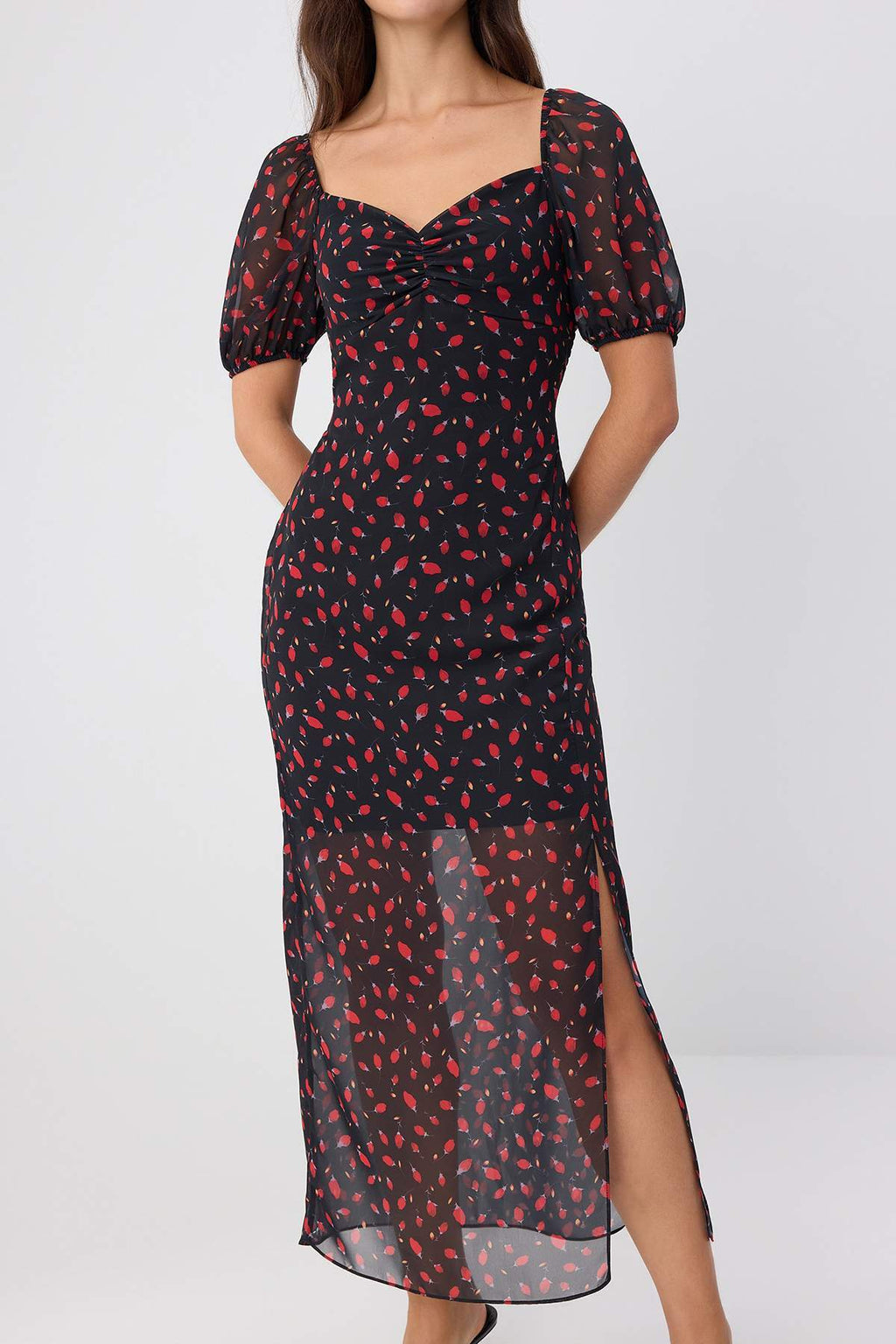 Heart Neck Short Sleeve Shift Maxi Dress