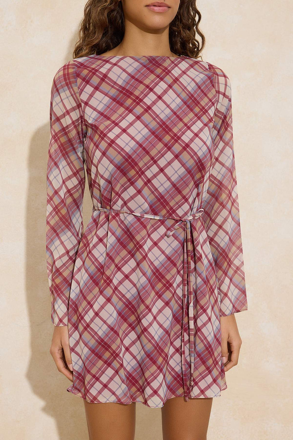 Round Neck Long Sleeve A-Line Mini Dress