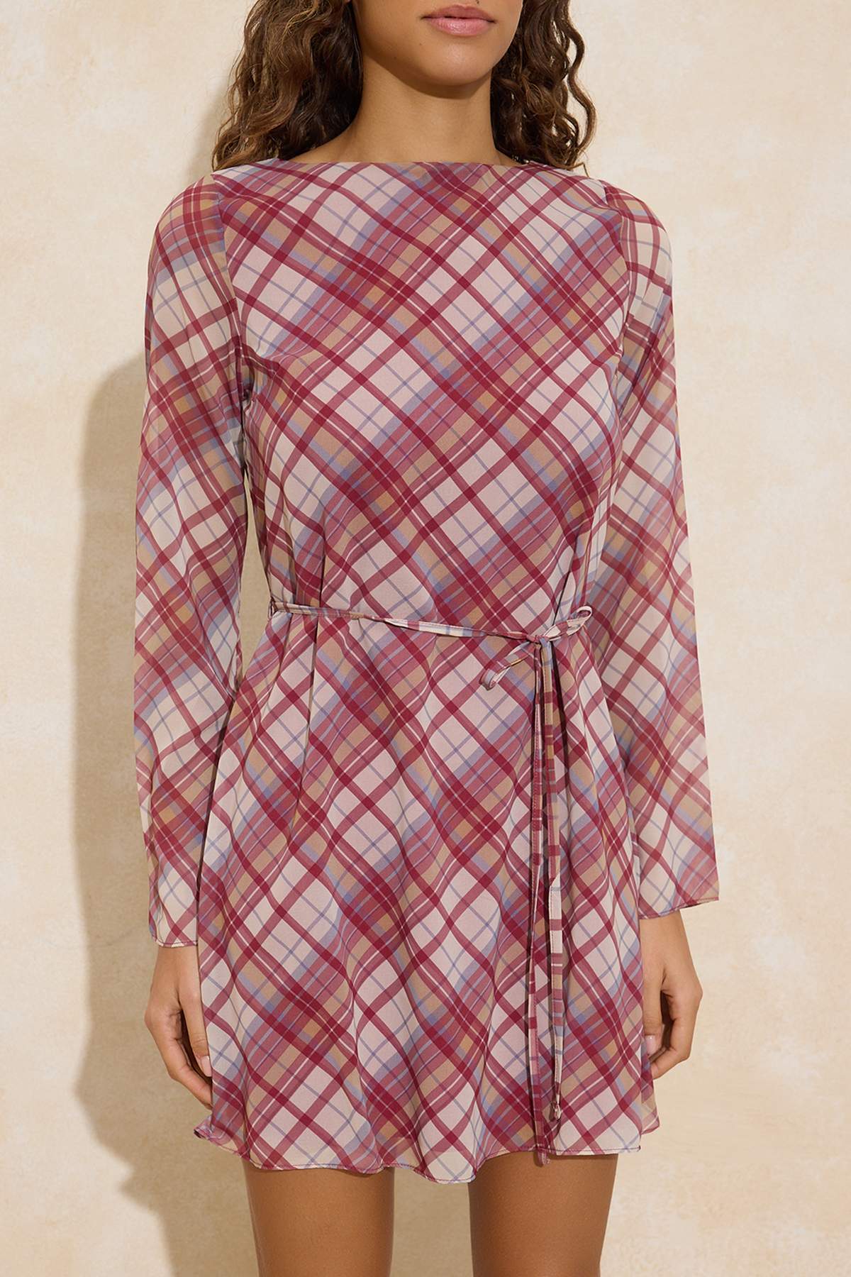 Round Neck Long Sleeve A-Line Mini Dress