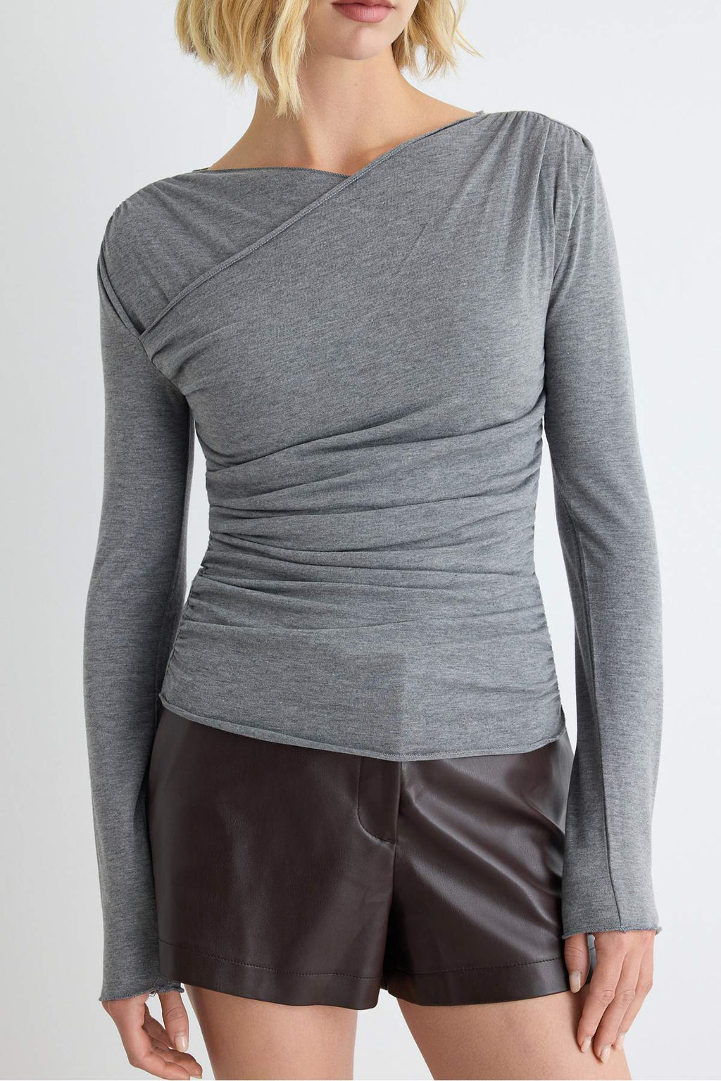 Fitted Wrap Front Long Sleeve Regular Length Blouse