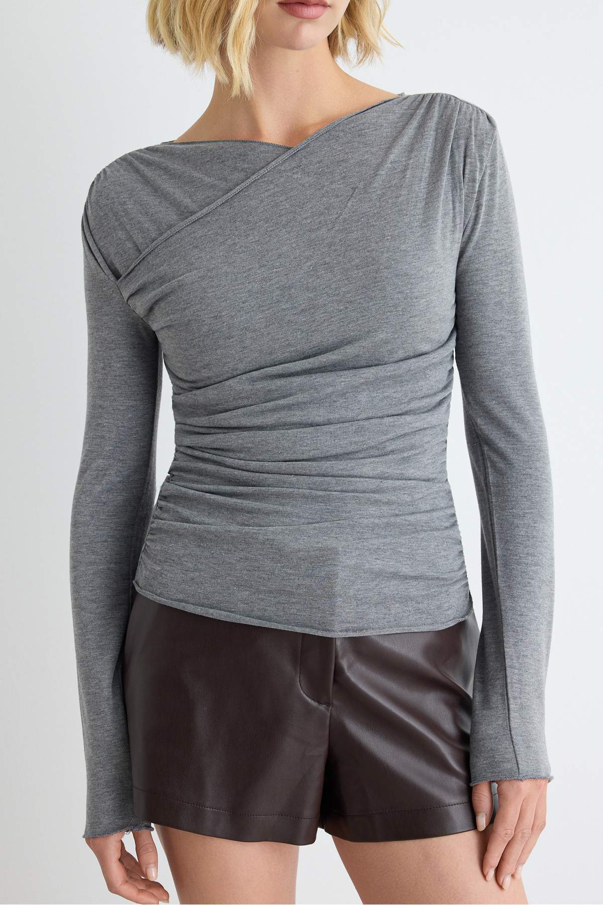 Fitted Wrap Front Long Sleeve Regular Length Blouse