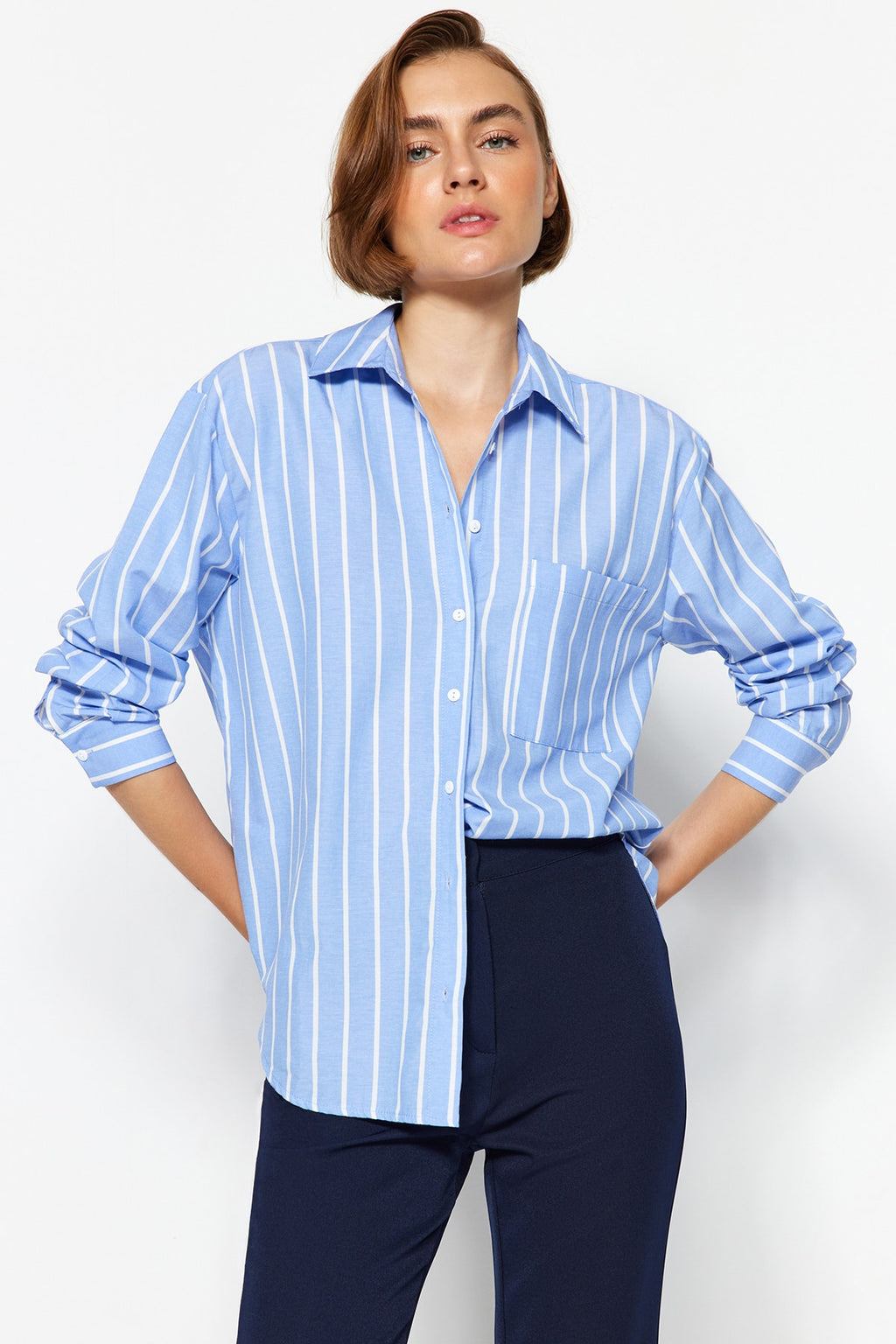 Oversized Single Pocket Long Sleeve Boyfriend Shirt