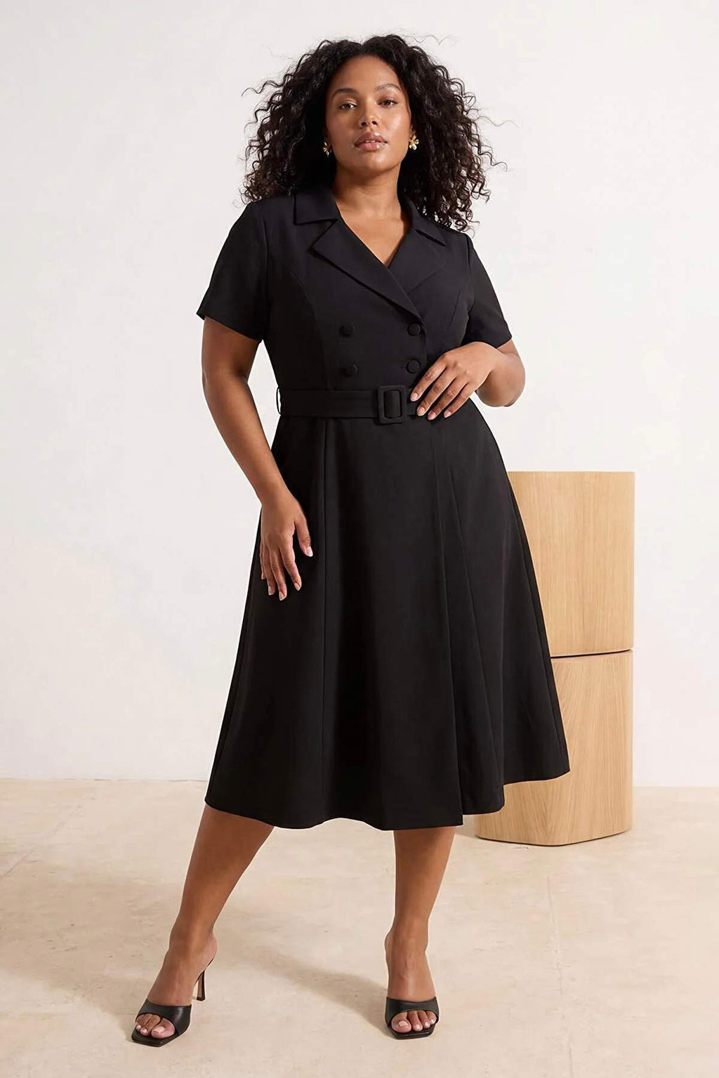 Shirt Collar Short Sleeve A-Line Midi Dress